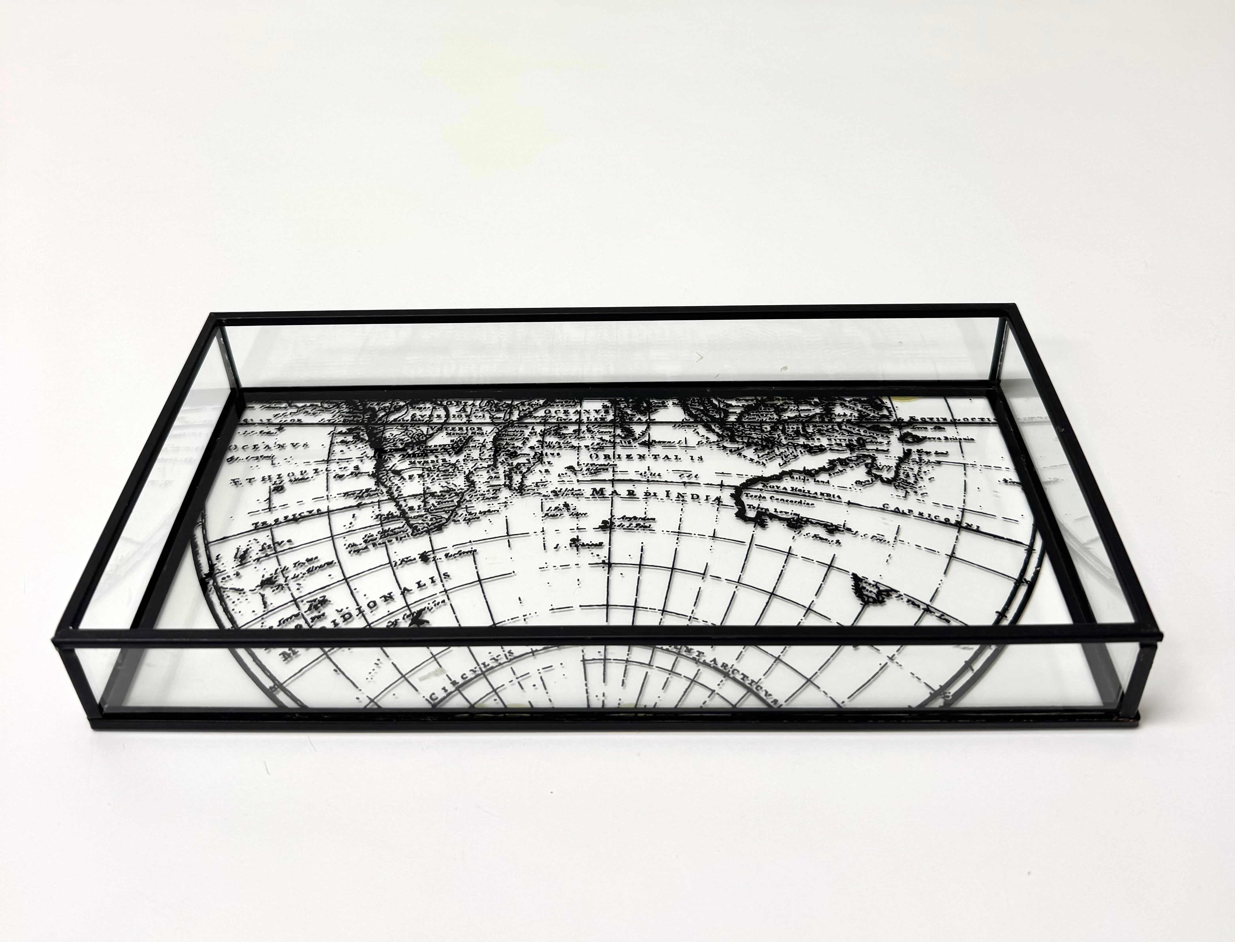 Old World Map Glass Gray