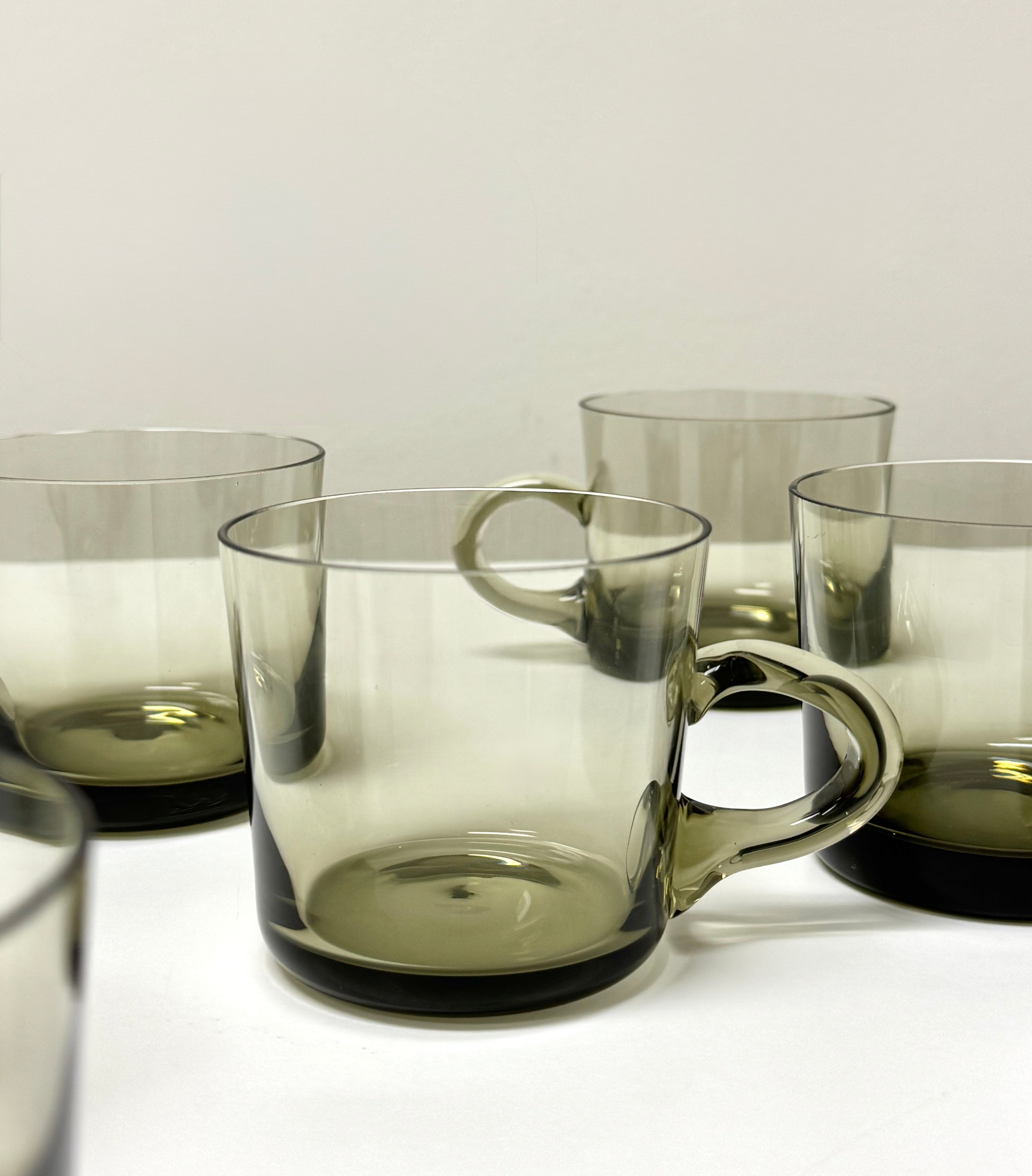Vintage Smoky Gray Glass Cups Set of 7