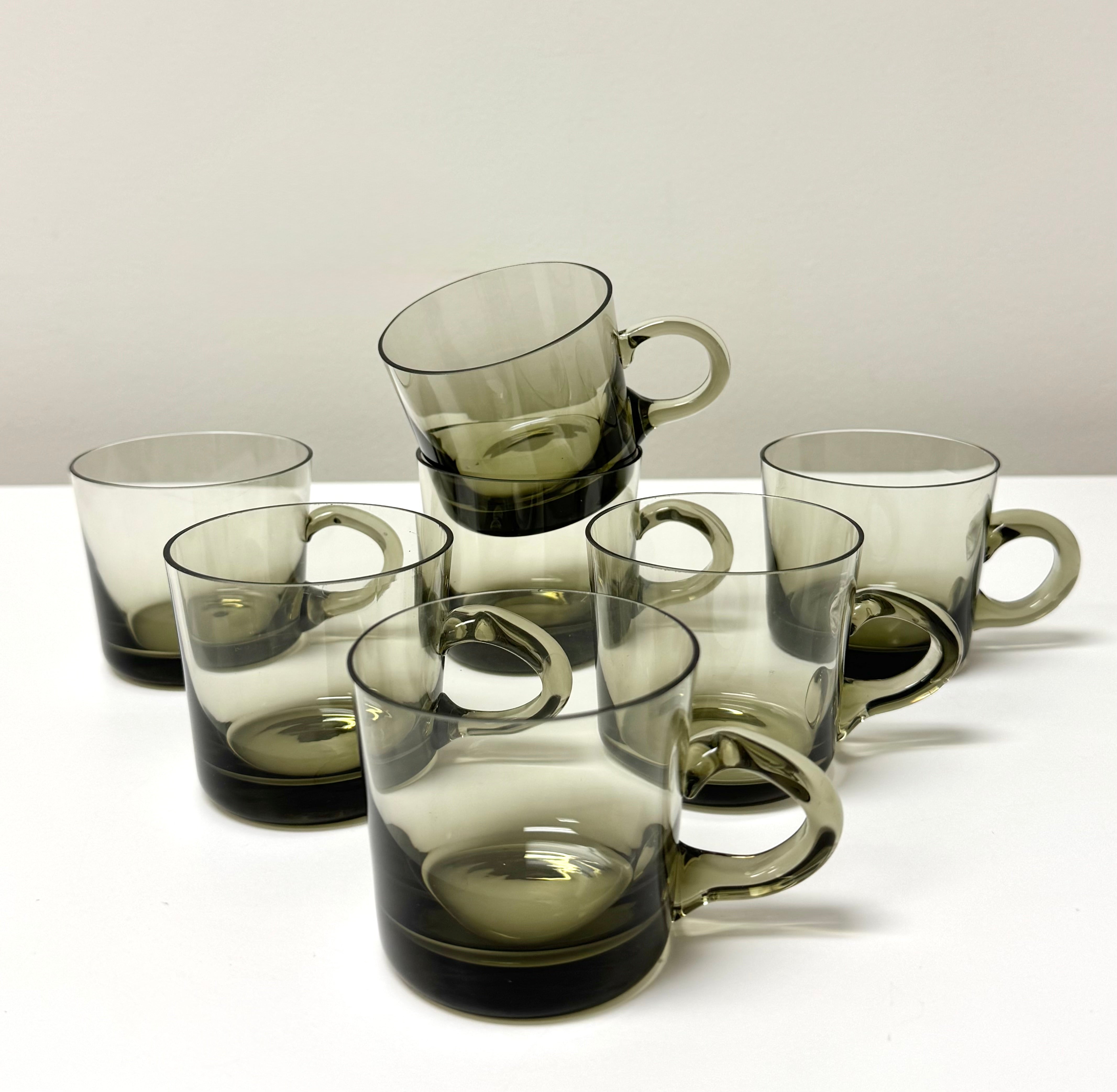 Vintage Smoky Gray Glass Cups Set of 7