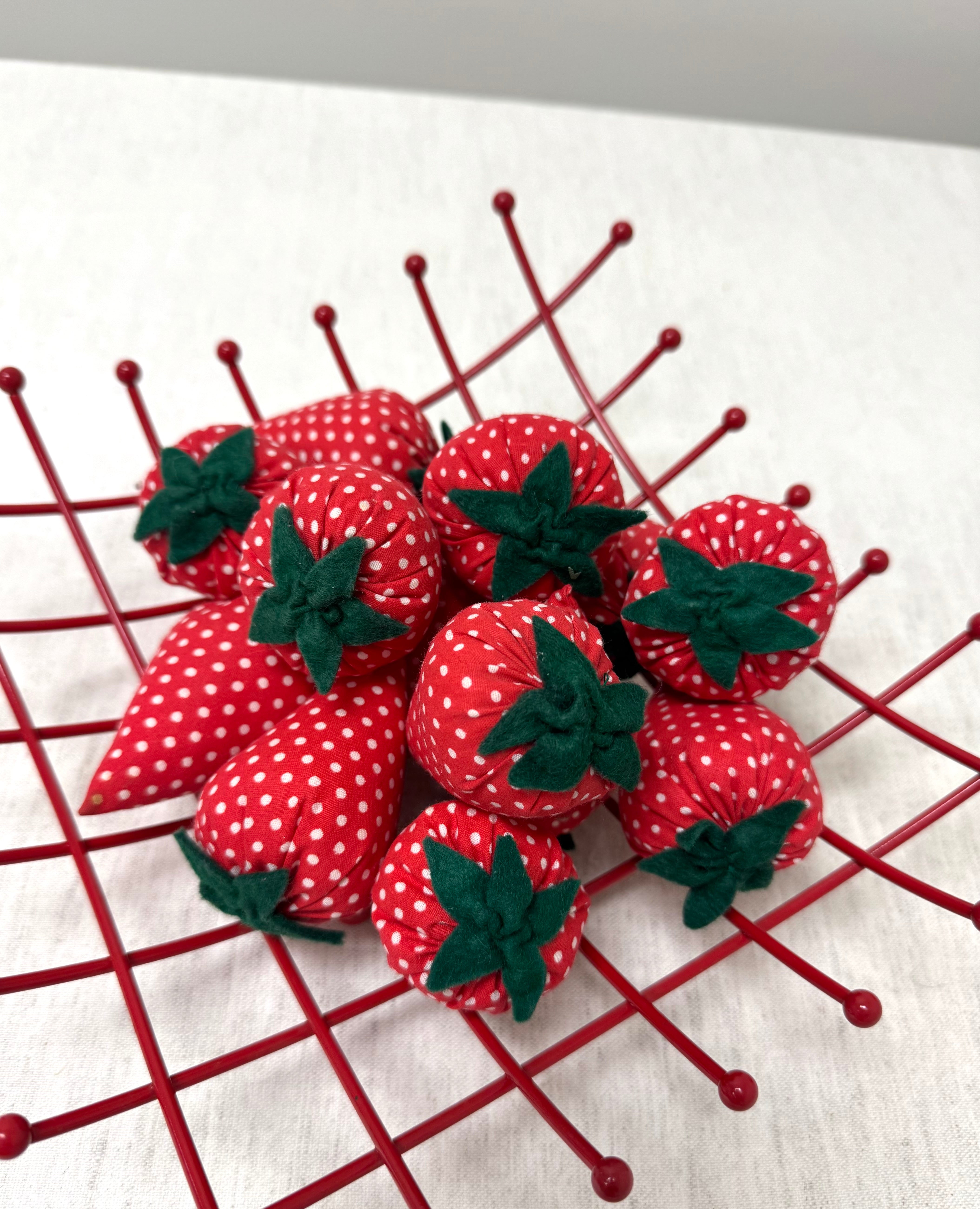 Vintage Hand-made Cloth Strawberries Set of 13