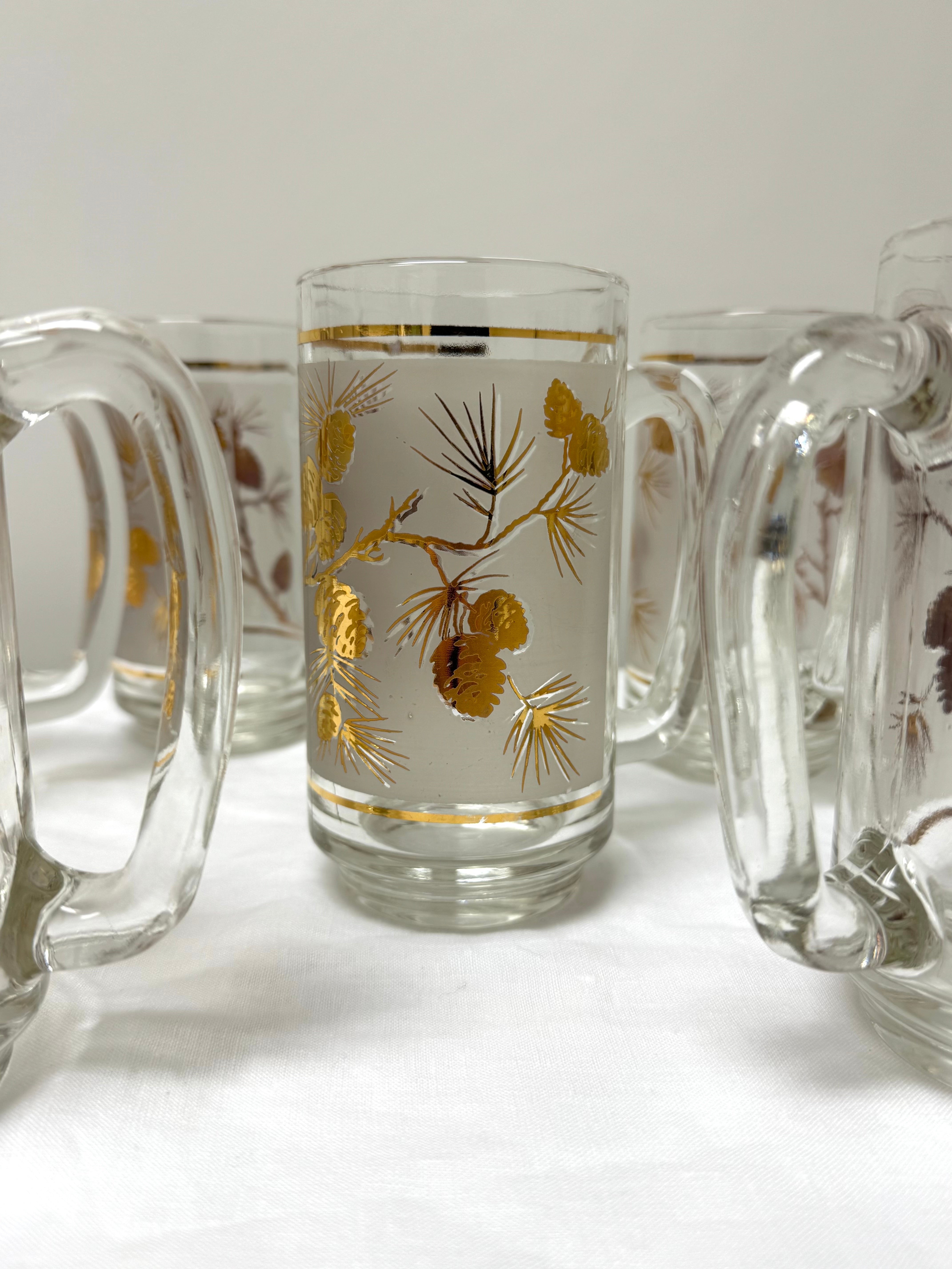 Vintage LIBBEY Pine Cone Frosted Beer Steins Set of 6