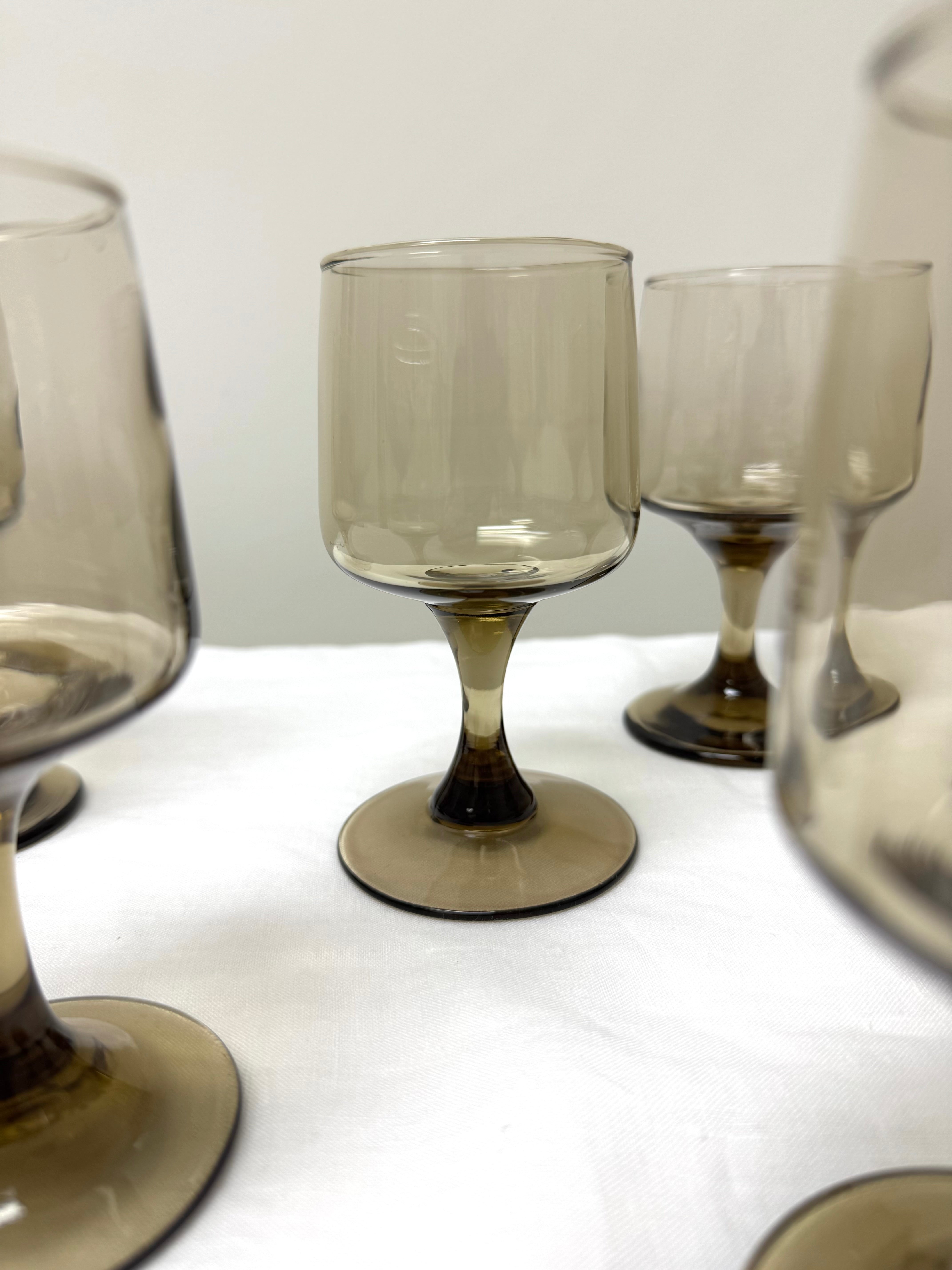 Vintage LIBBEY Tawny Smoke Wine Glasses Set of 6