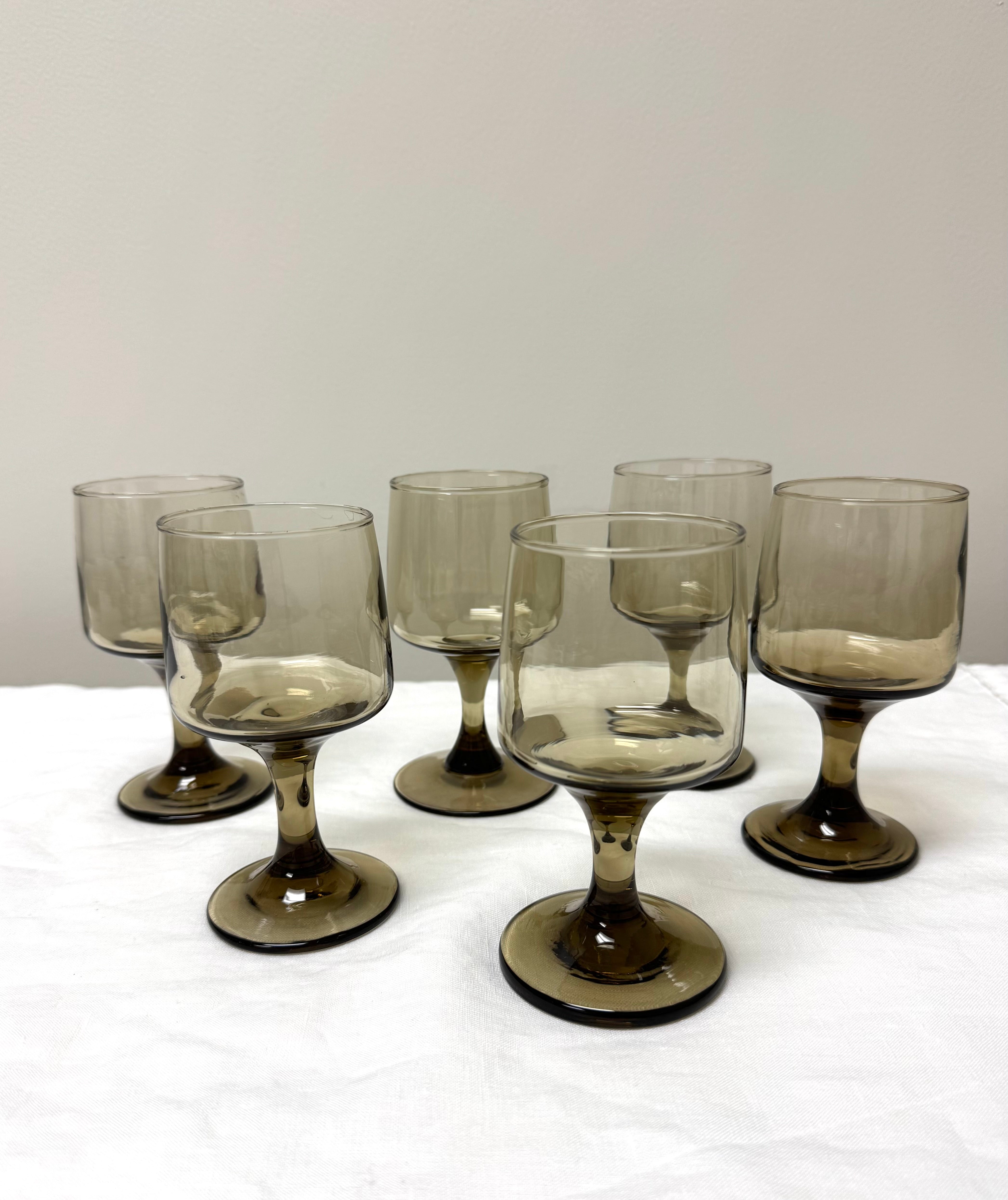 Vintage LIBBEY Tawny Smoke Wine Glasses Set of 6