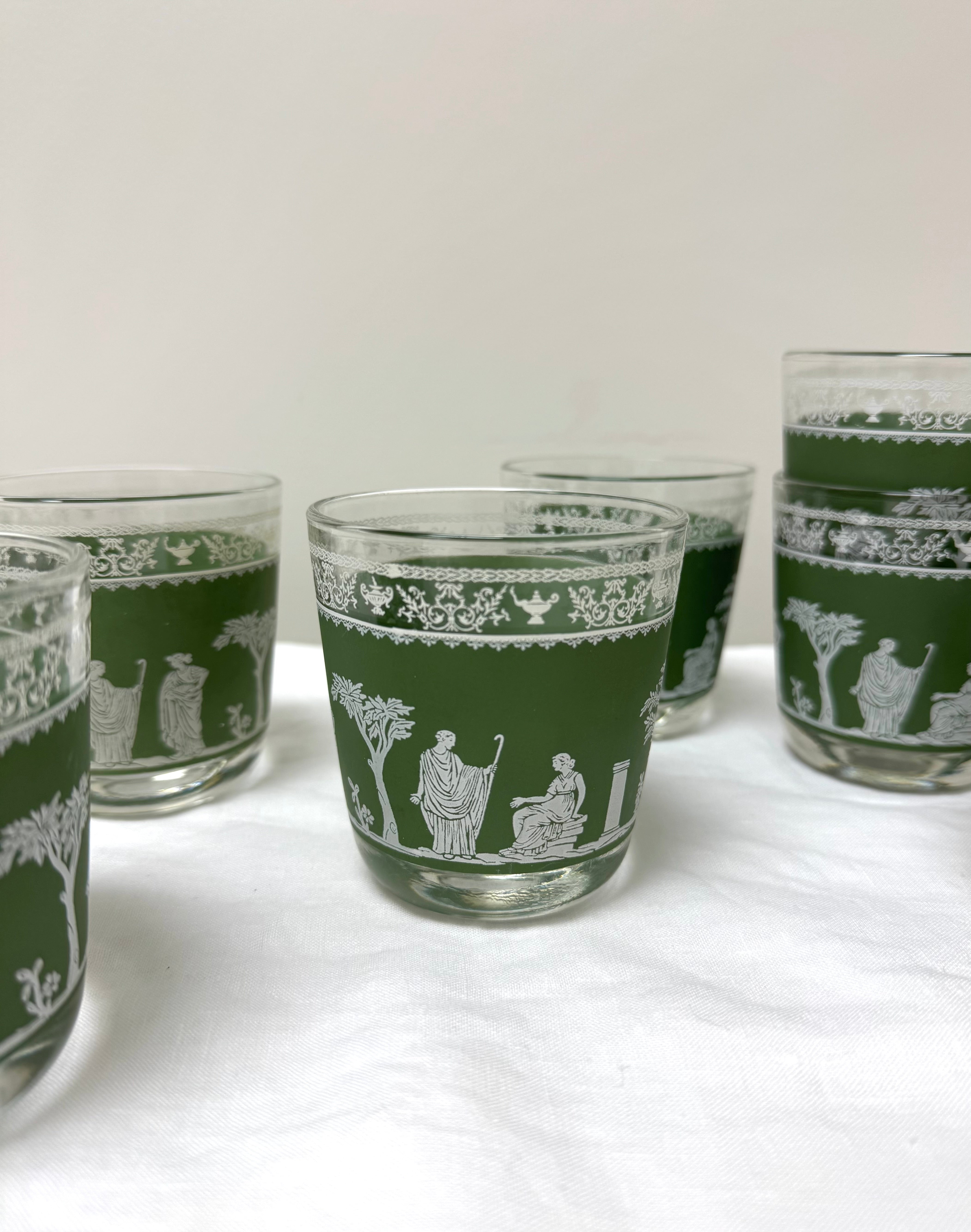 Vintage JEANETTE Green Low Balls Set of 7