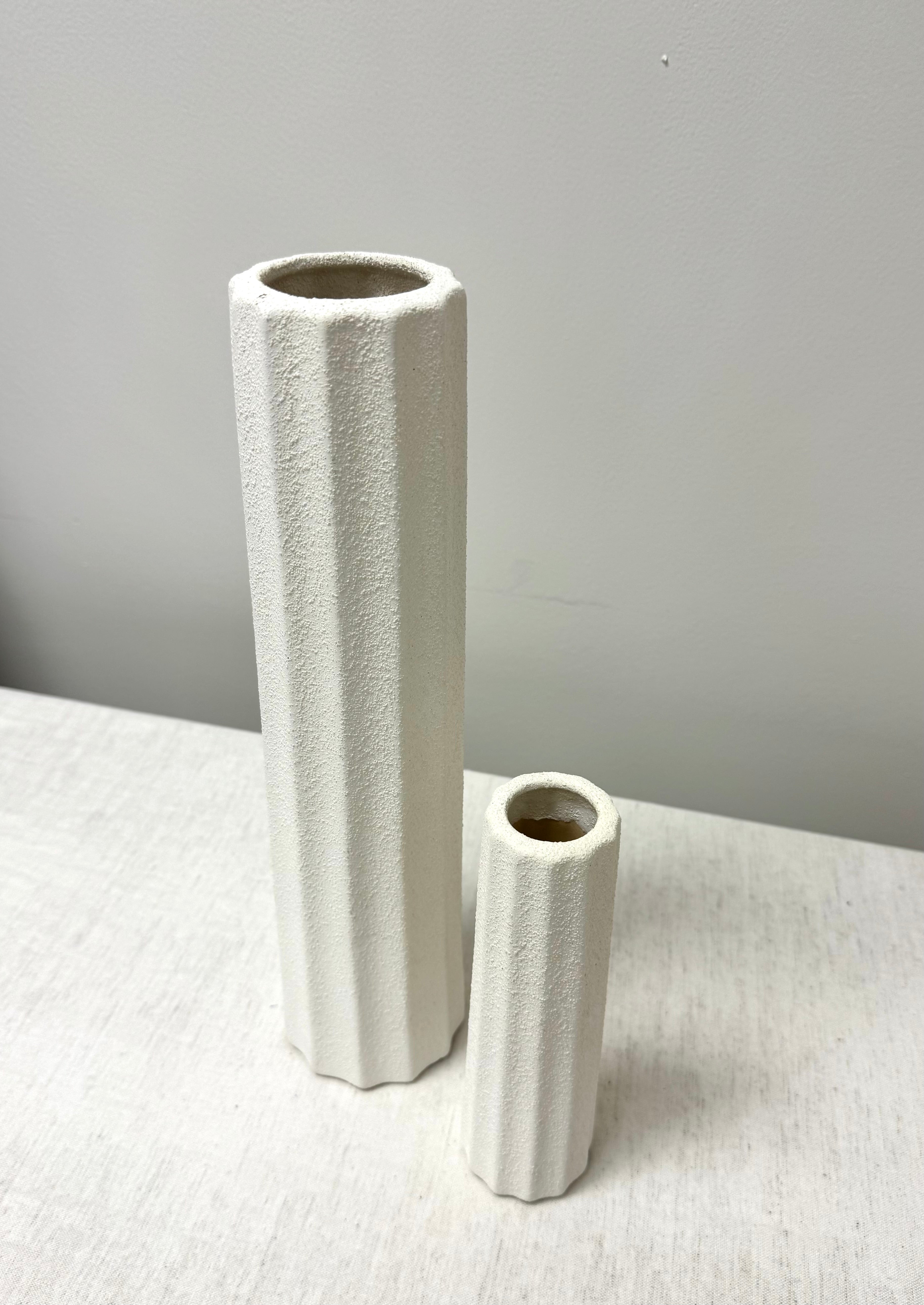 Matte White Ribbed Vases Set of 2