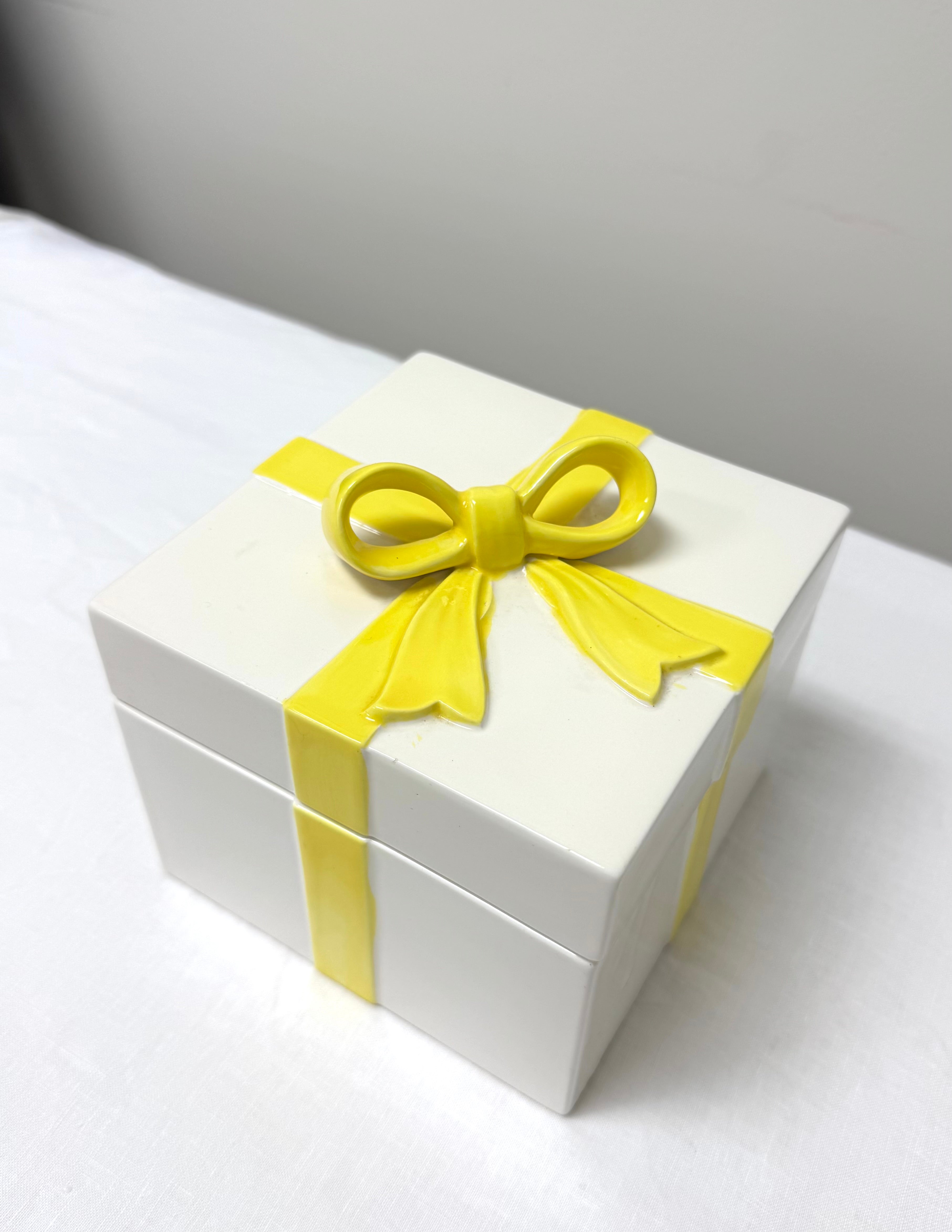 White Ceramic Box with Yellow Bow
