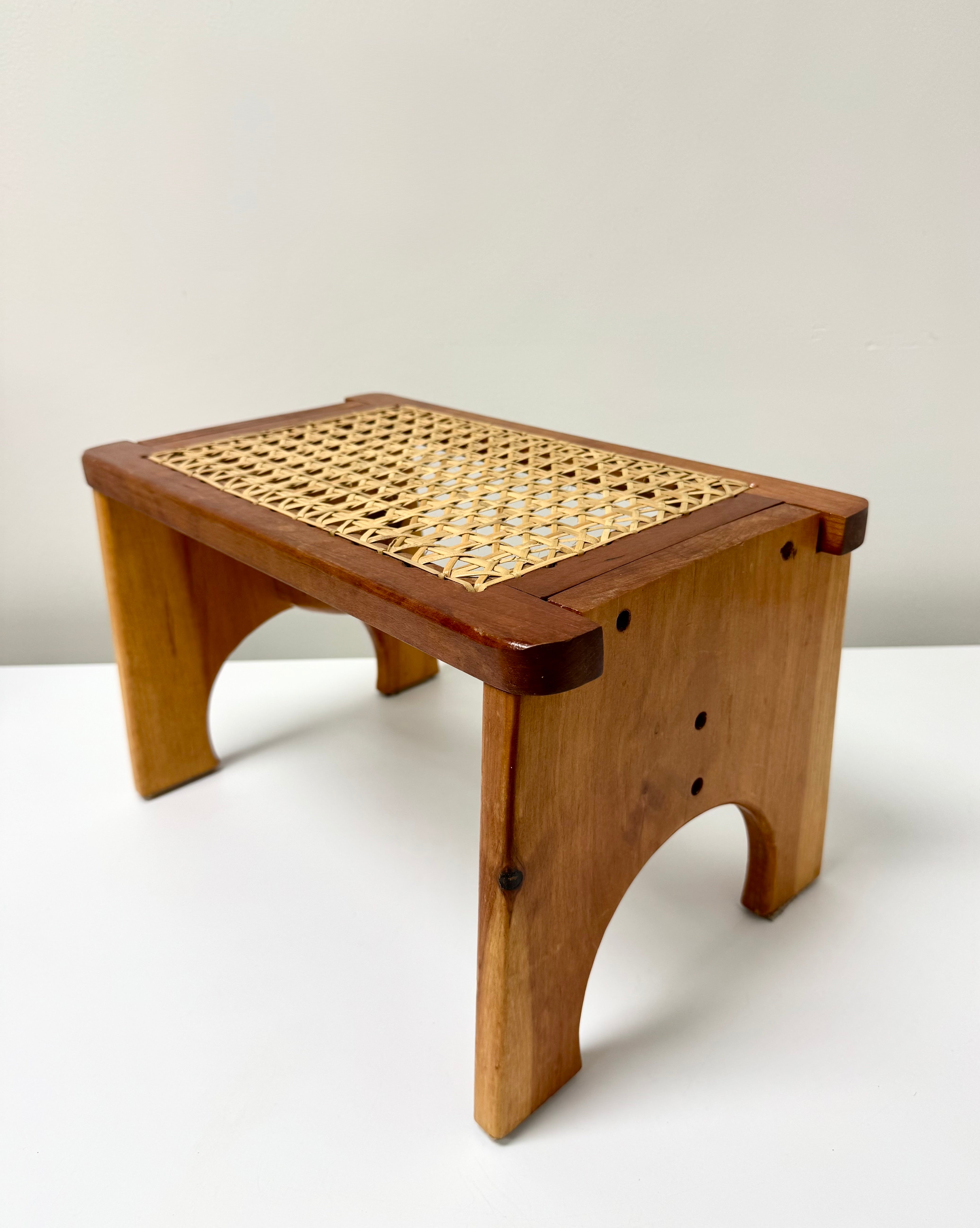 Wooden Stool with Woven Rattan Top
