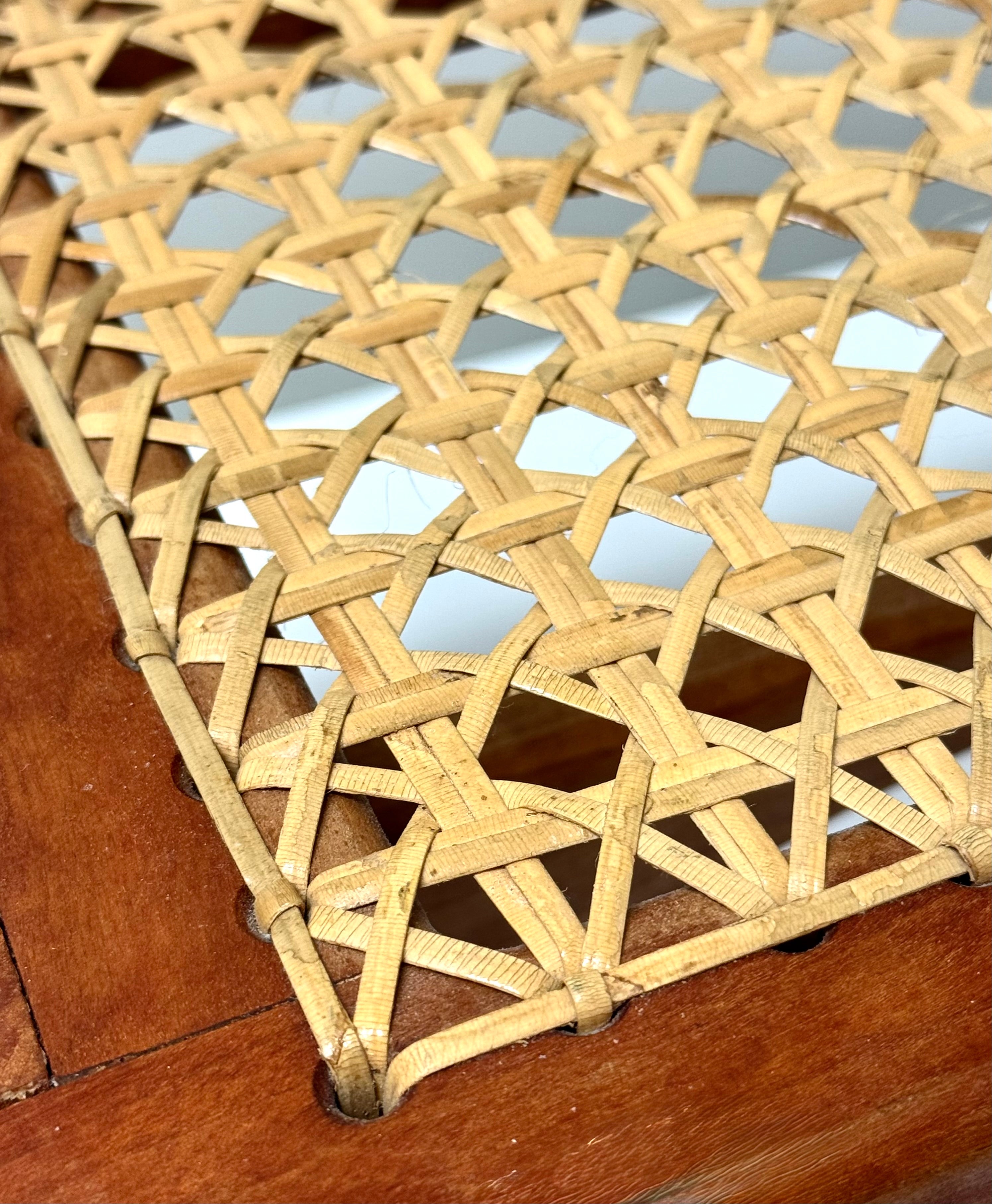 Wooden Stool with Woven Rattan Top