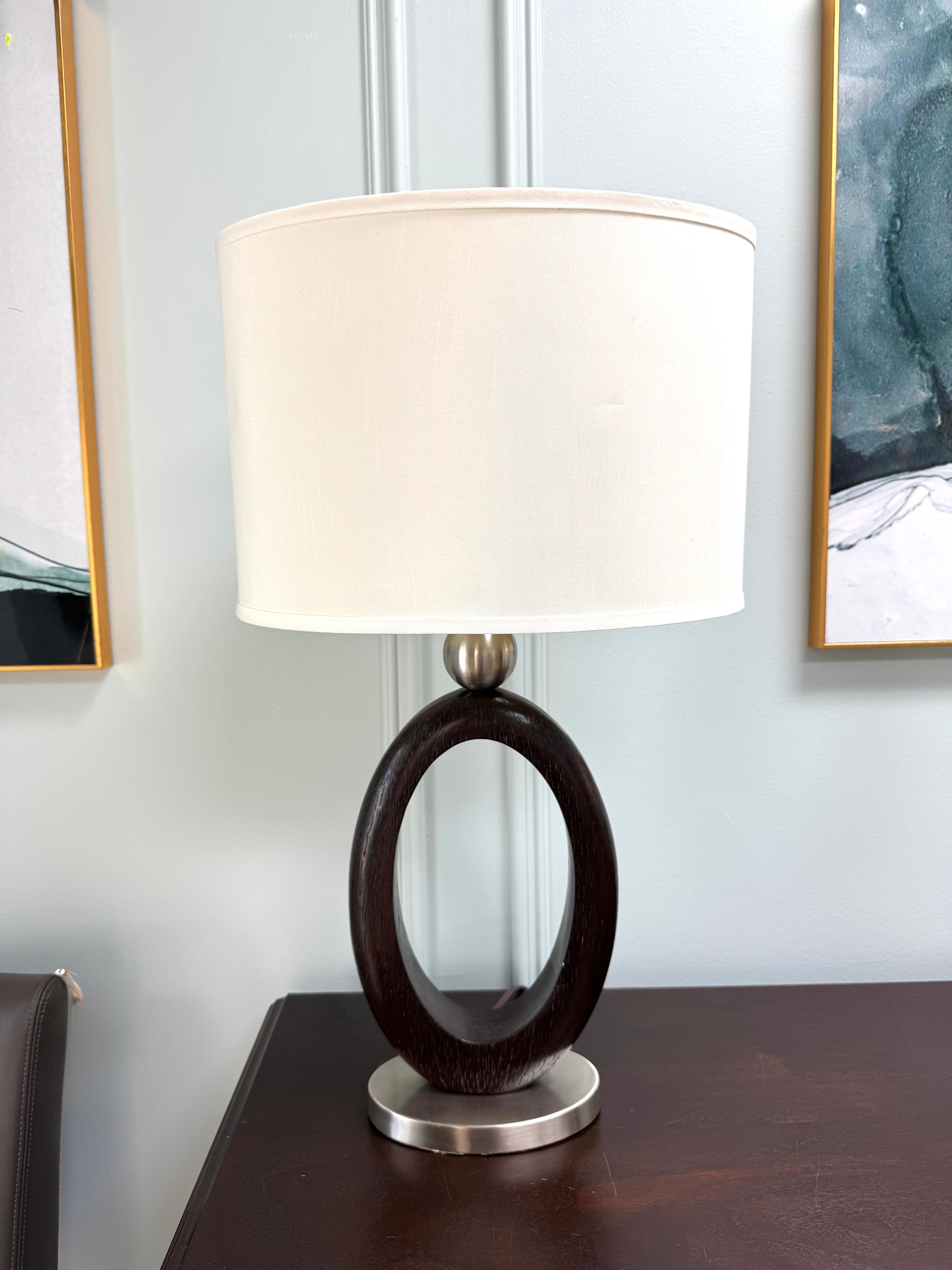 Transitional Oval Wood & Brushed Nickel Lamp