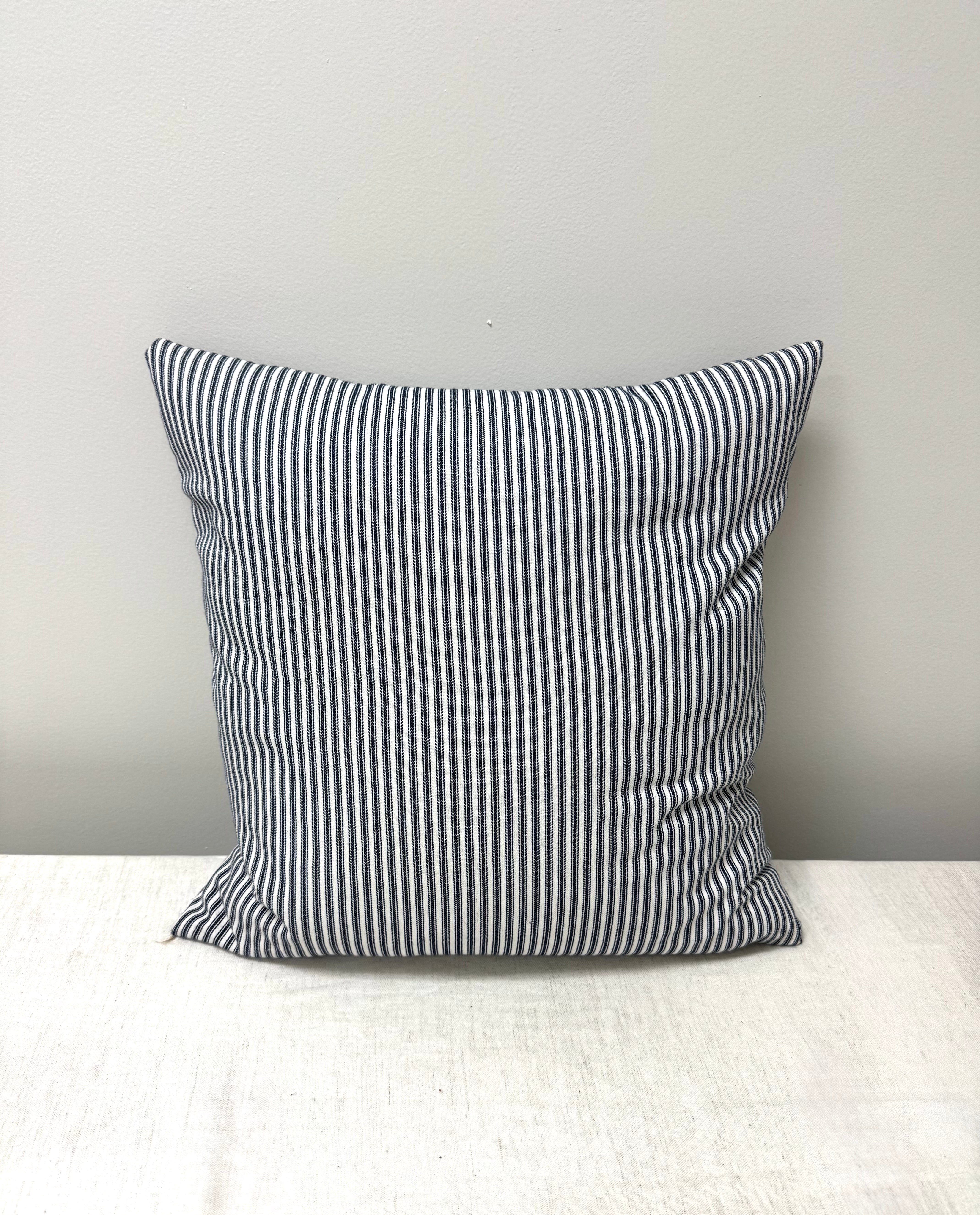 Navy & White Ticking Stripe 18" Pillow