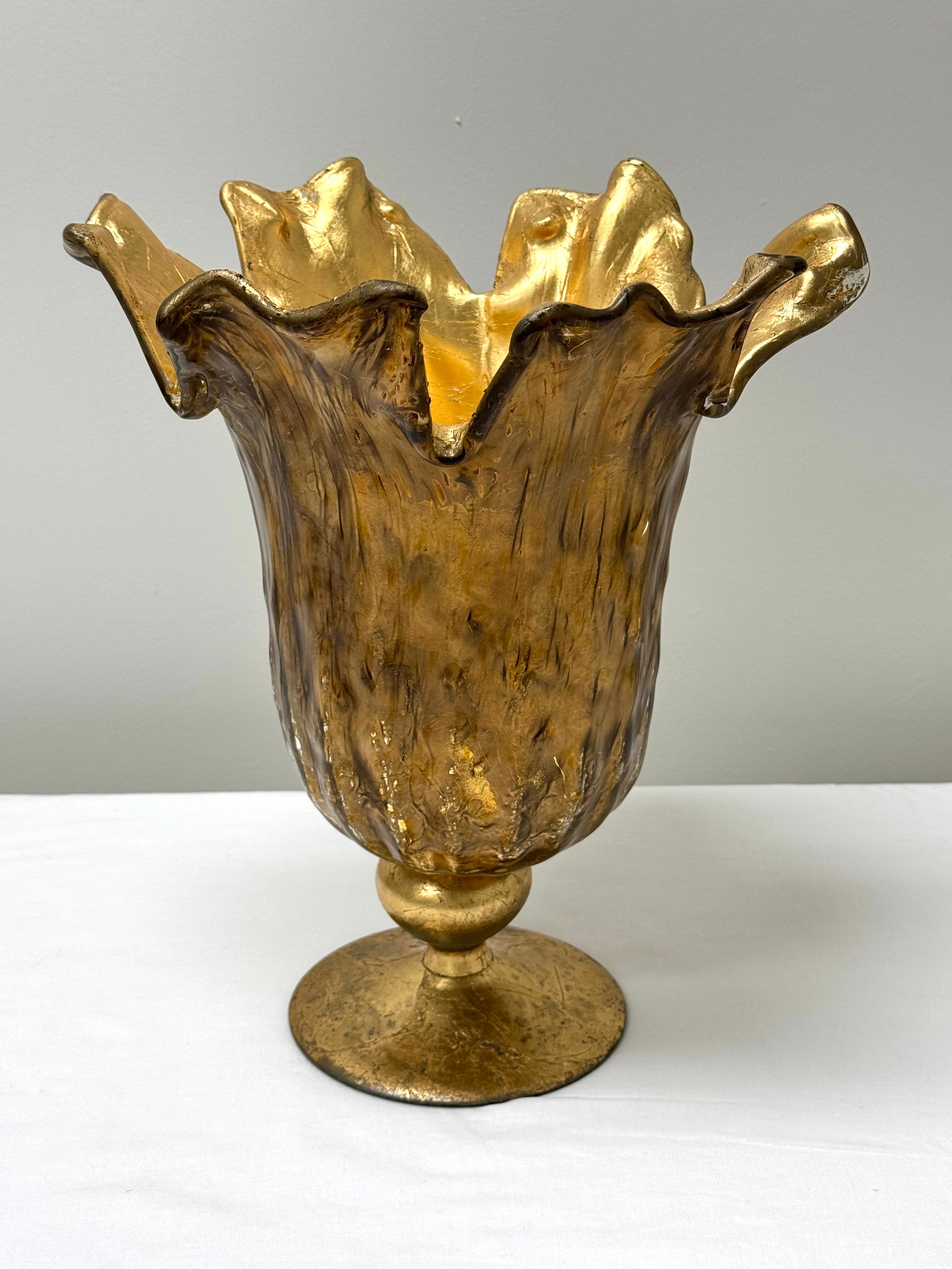 Aged Gold Leaf Ruffled Shell 16" Vase
