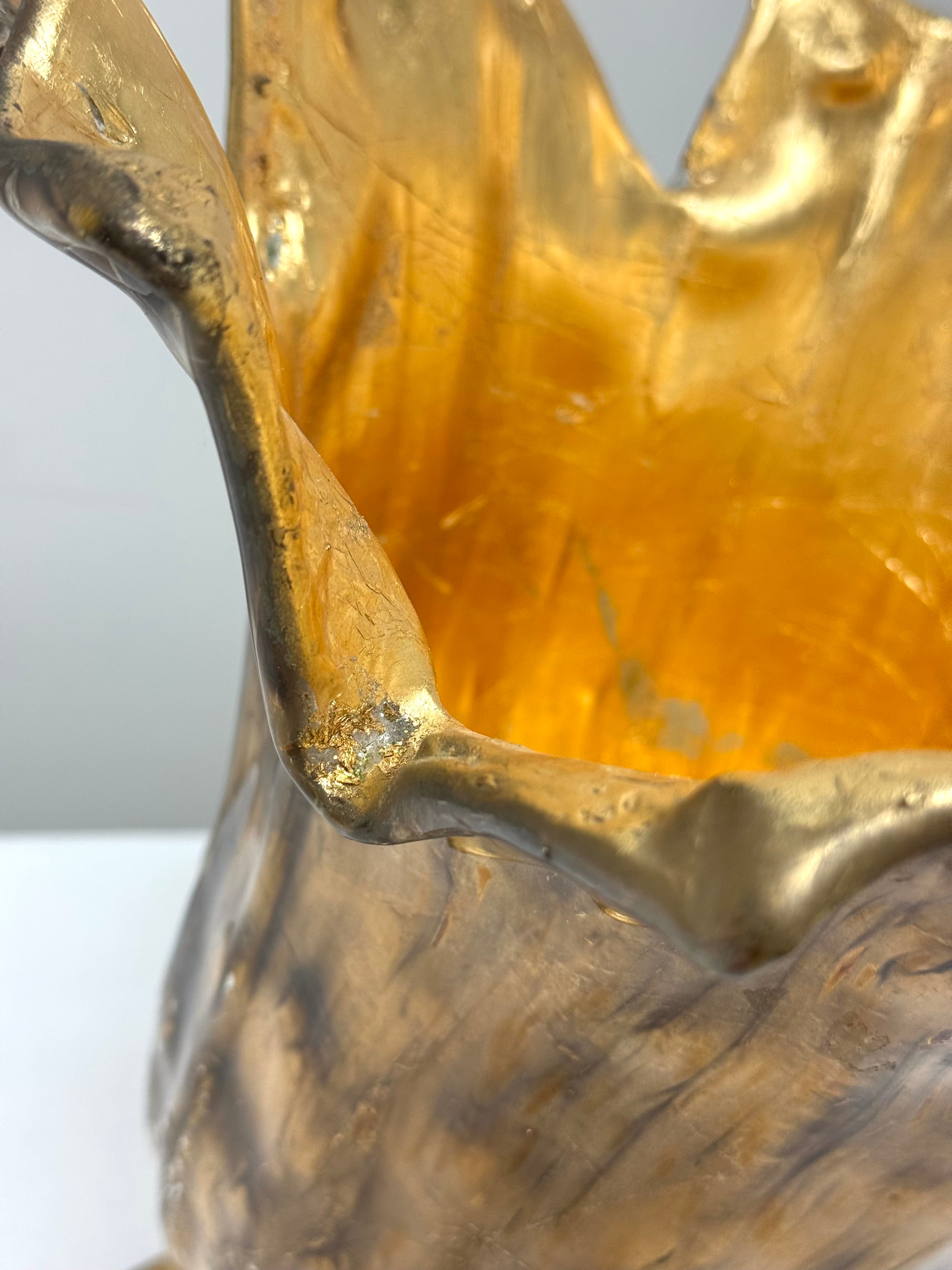 Aged Gold Leaf Ruffled Shell 16" Vase