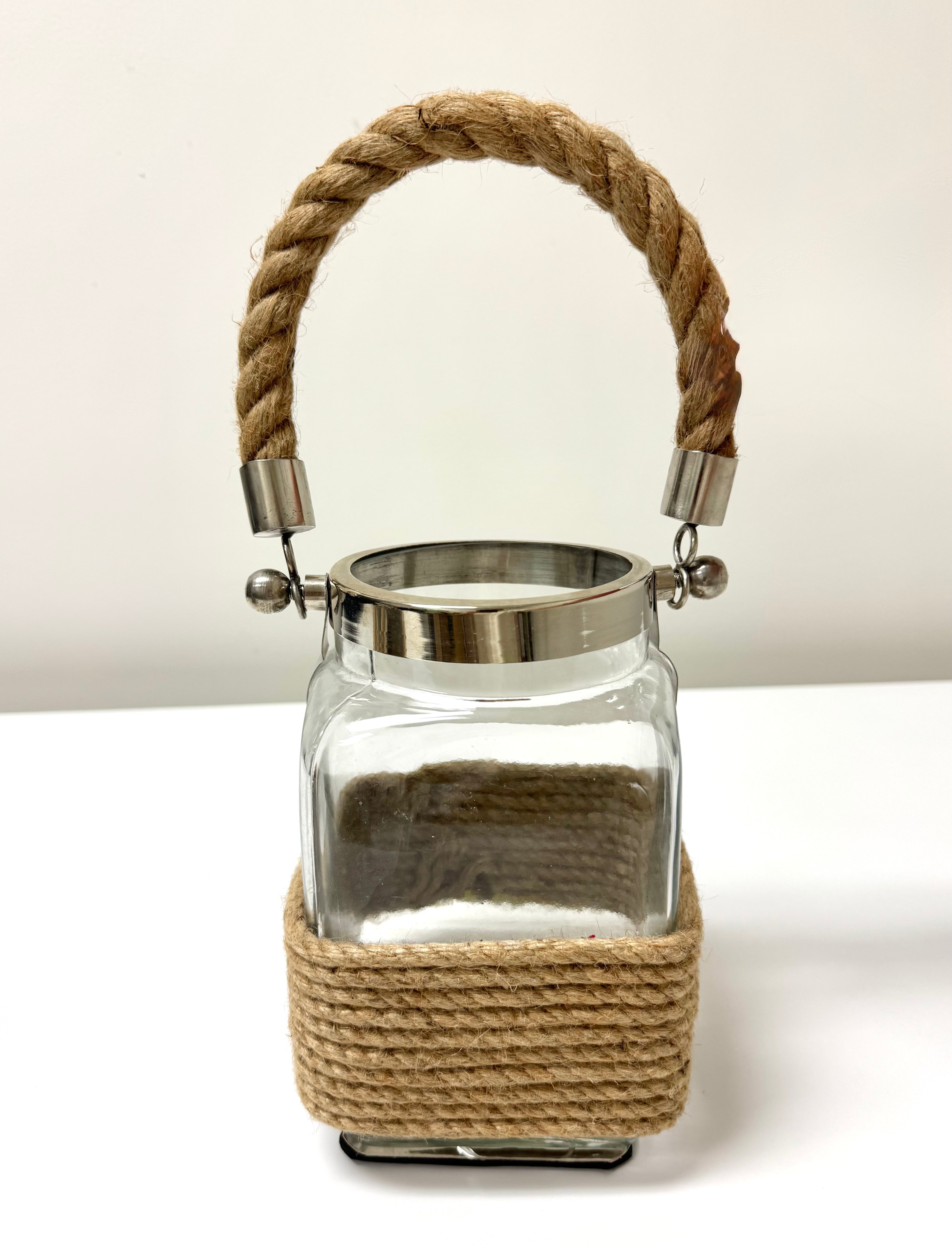Nautical Rope-wrapped Square Glass Jar