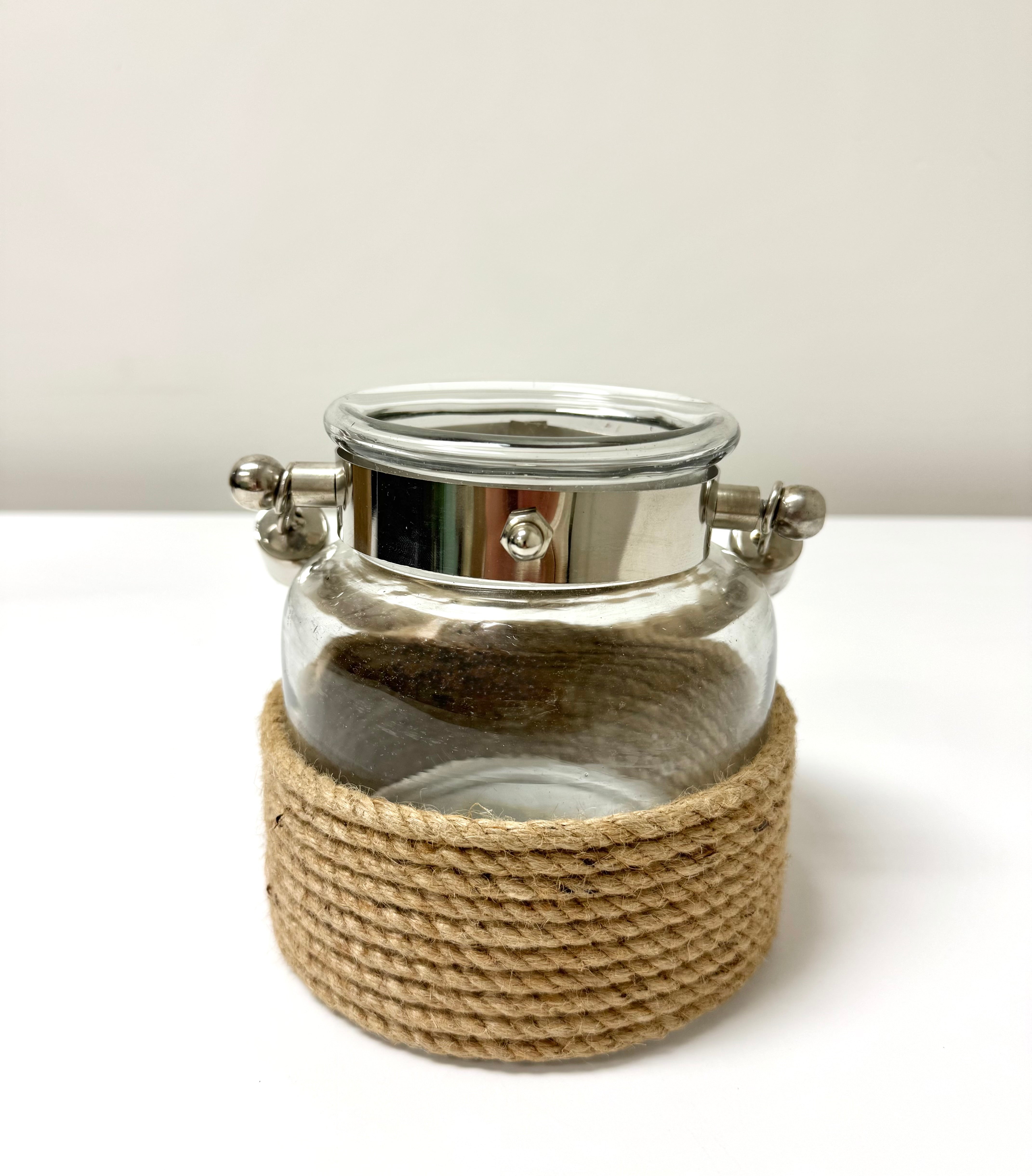 Nautical Rope-wrapped Round Glass Jar