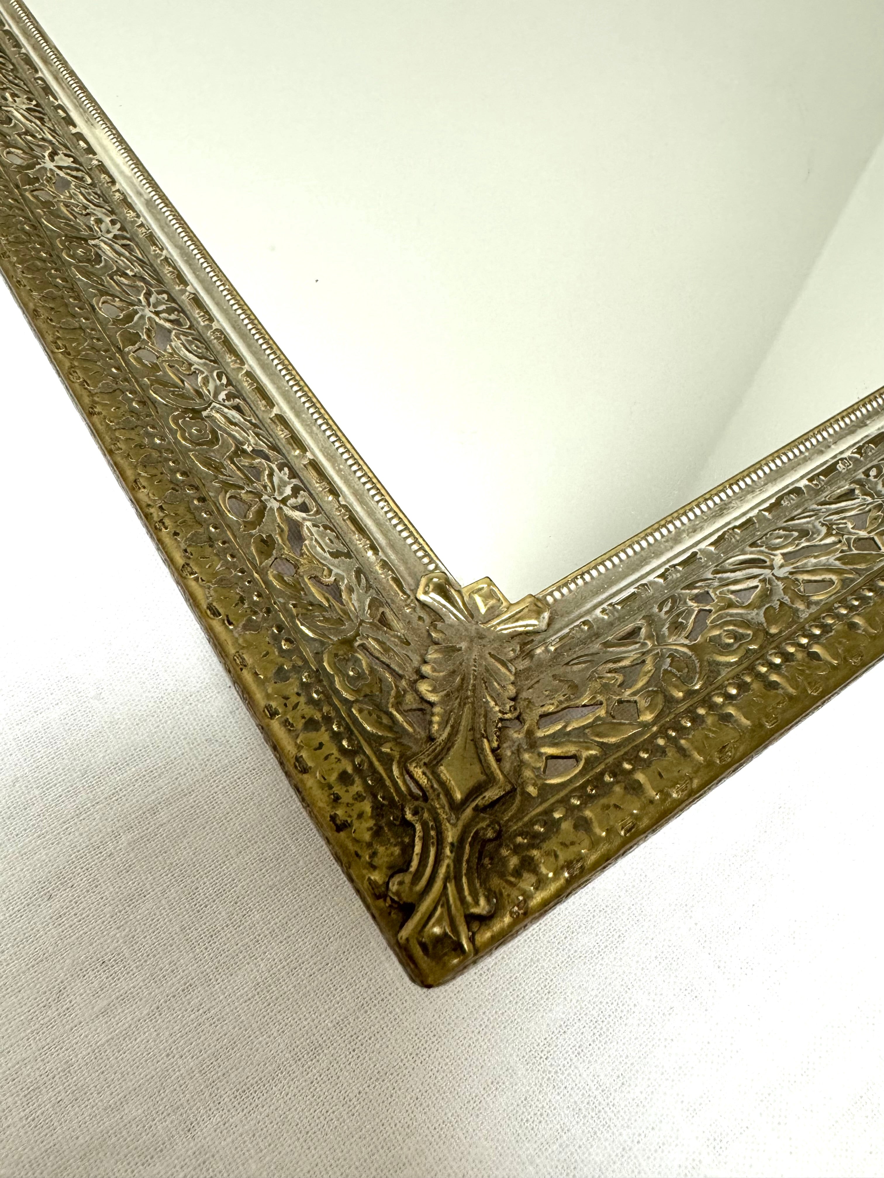 Vintage Pierced Metal Mirrored Tray