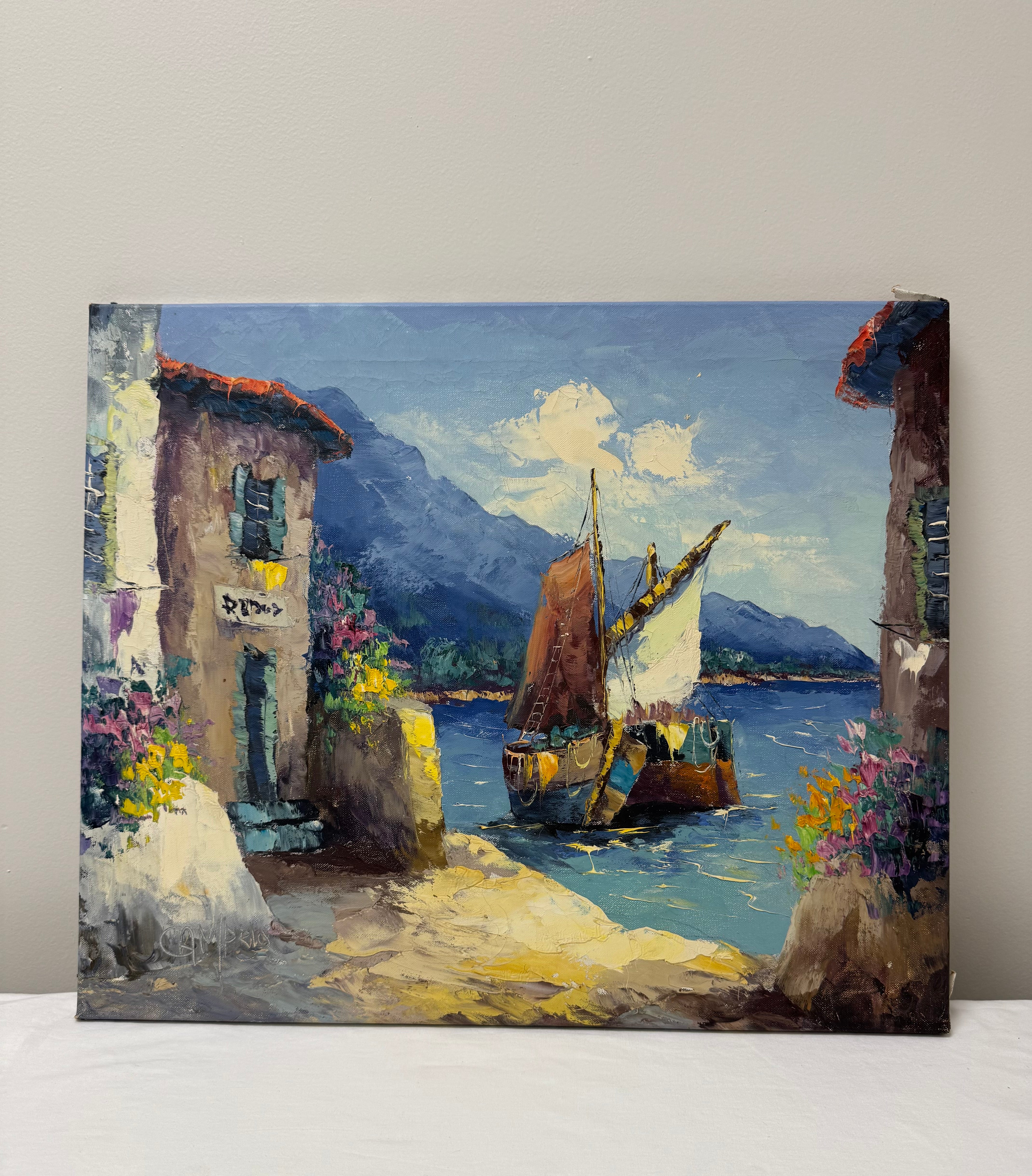 Vintage Camprio Coastal Village Original Oil