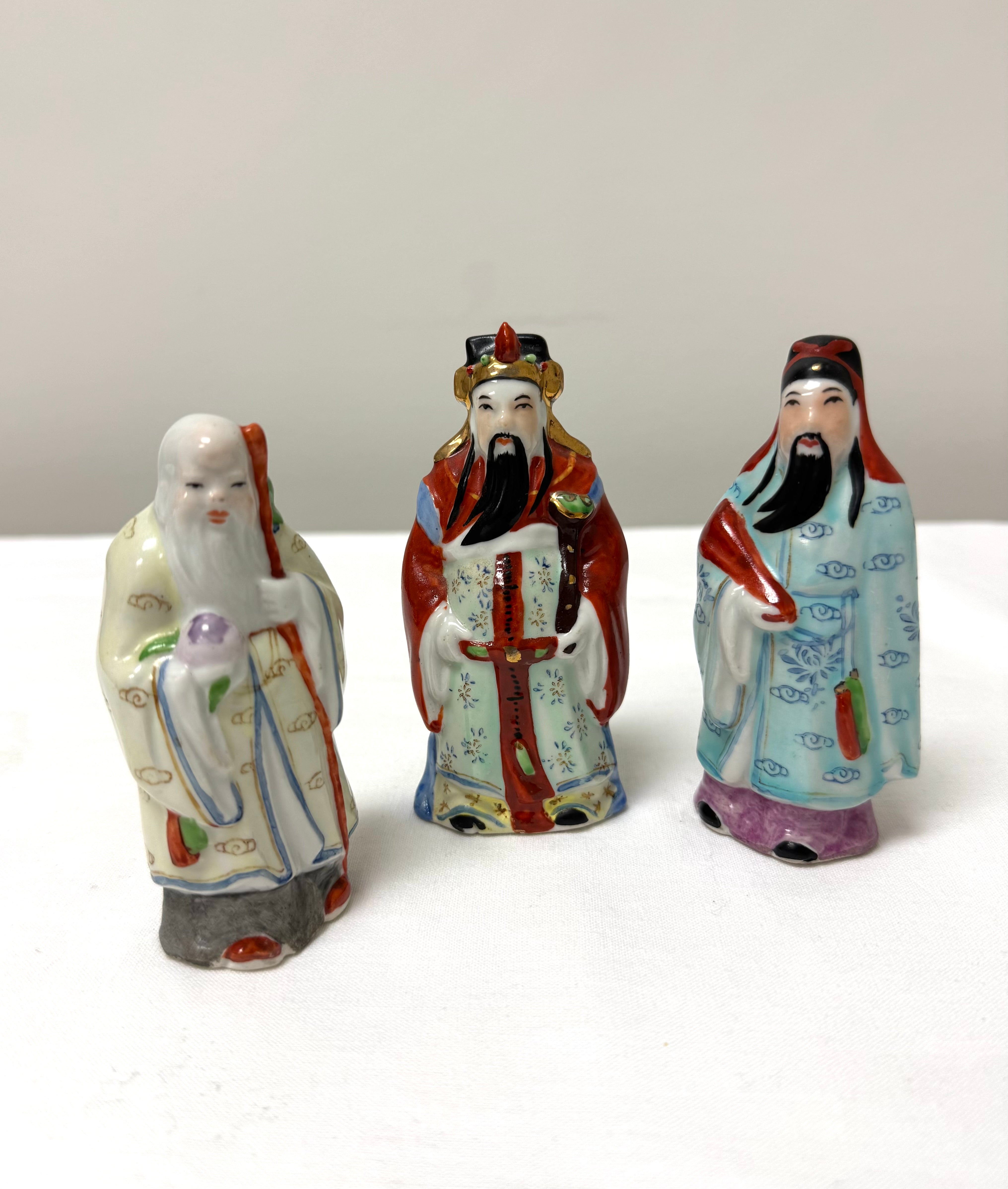 Vintage Fu Lu Shou Miniature Deity Figures Set of 3