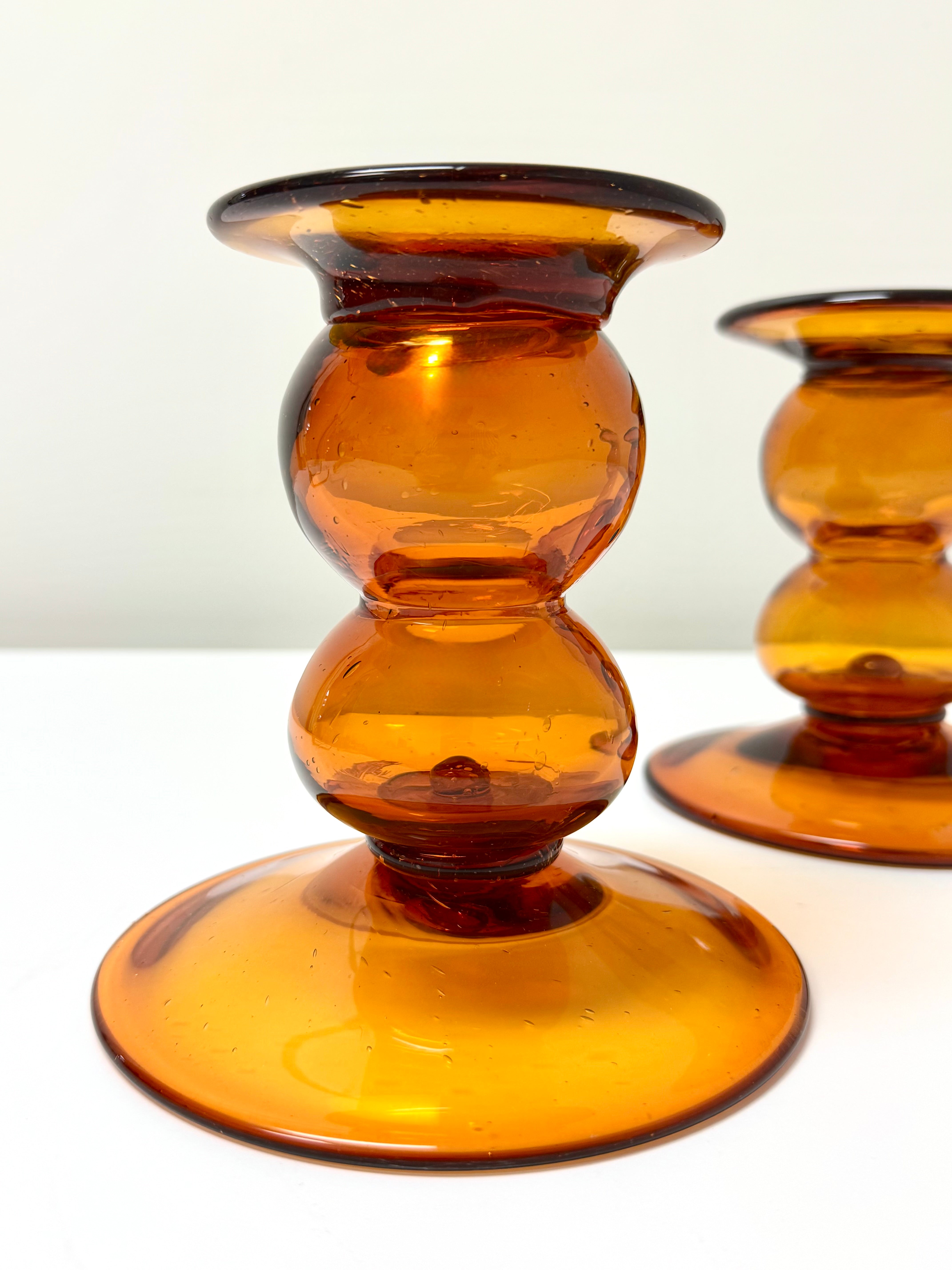 Burnt Orange Glass Candle Holders Set of 2