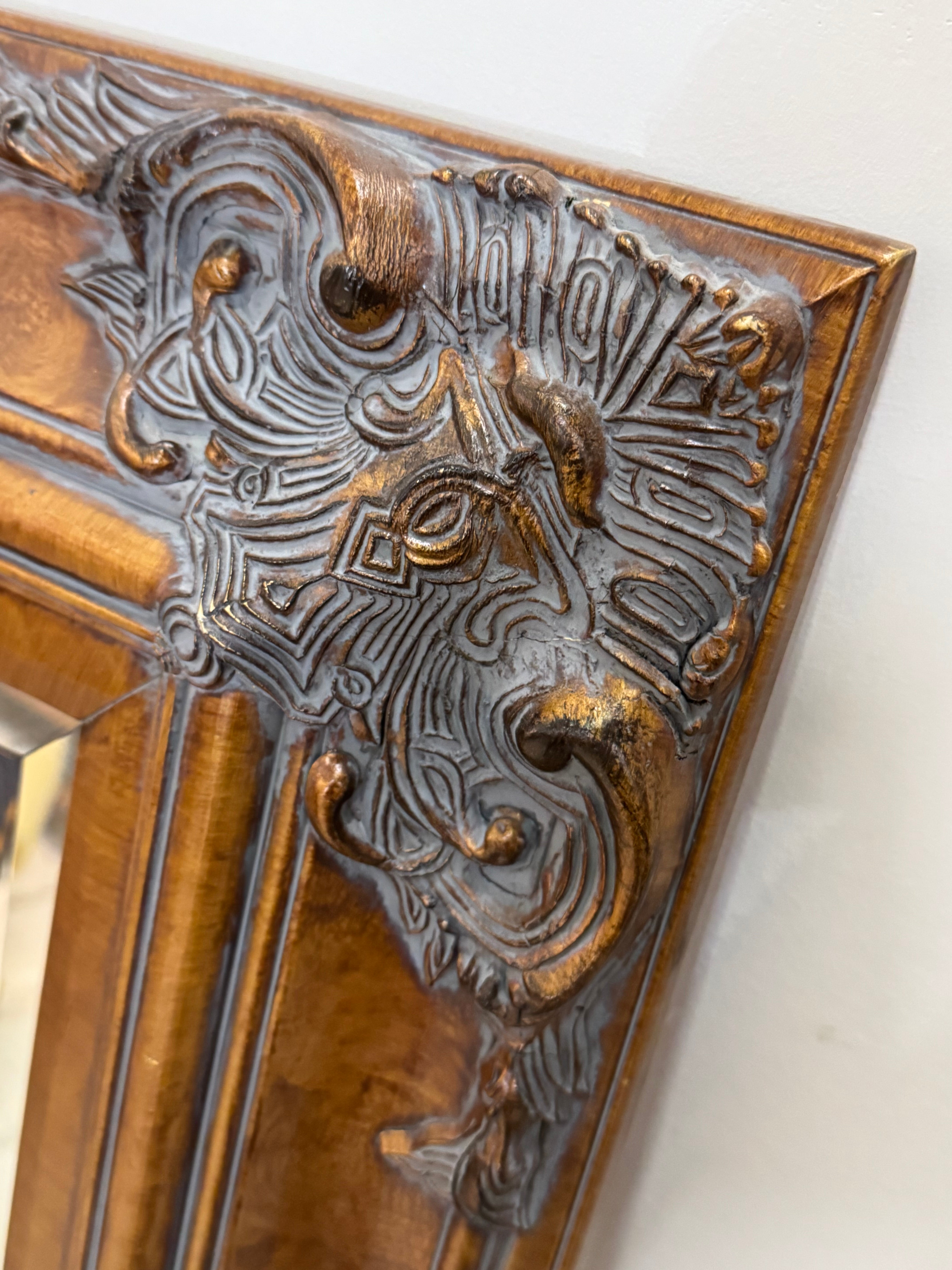 Burled Wood Mirror with Ornate Detail