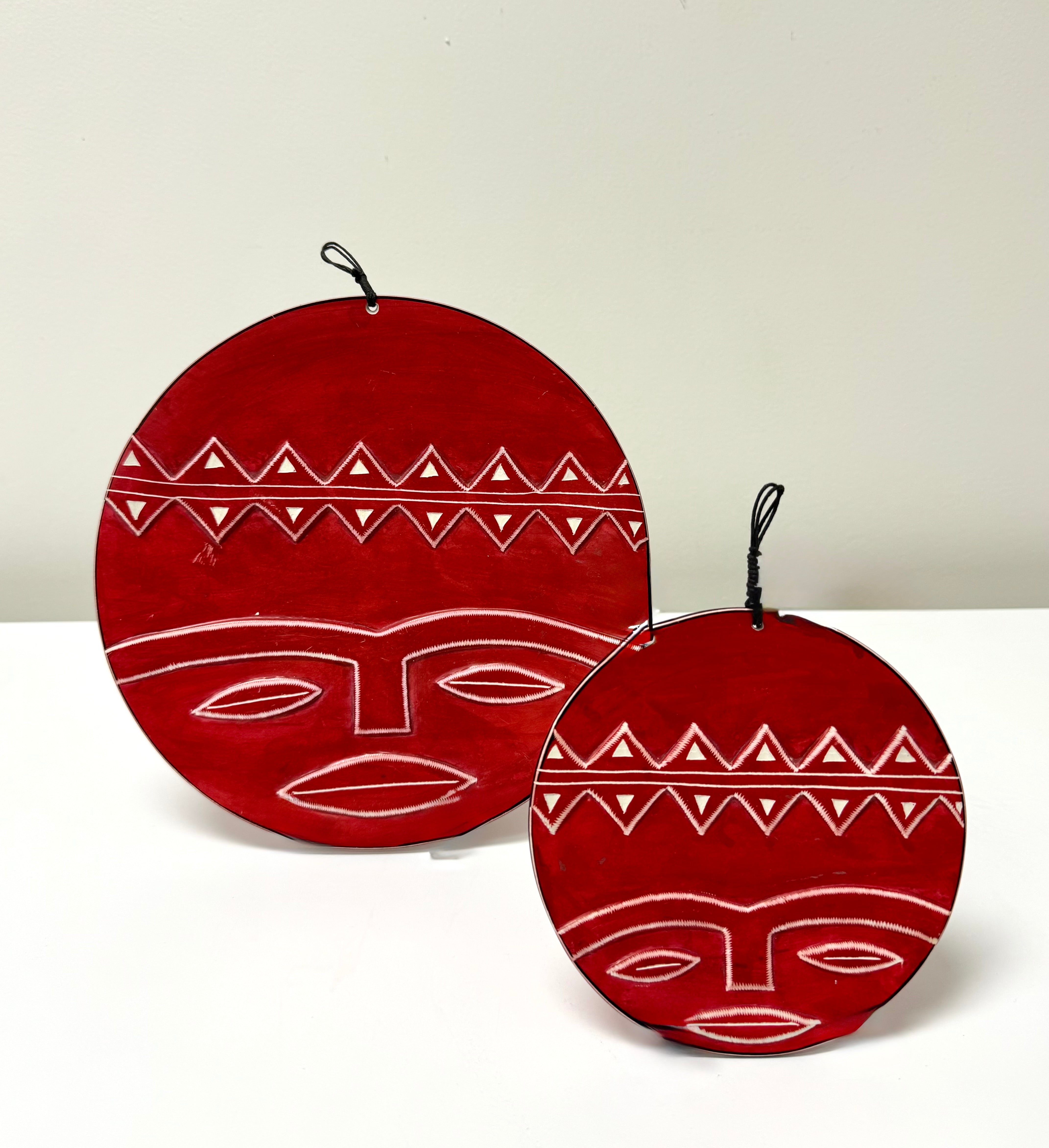 Red African Soapstone Art Plates Set of 2