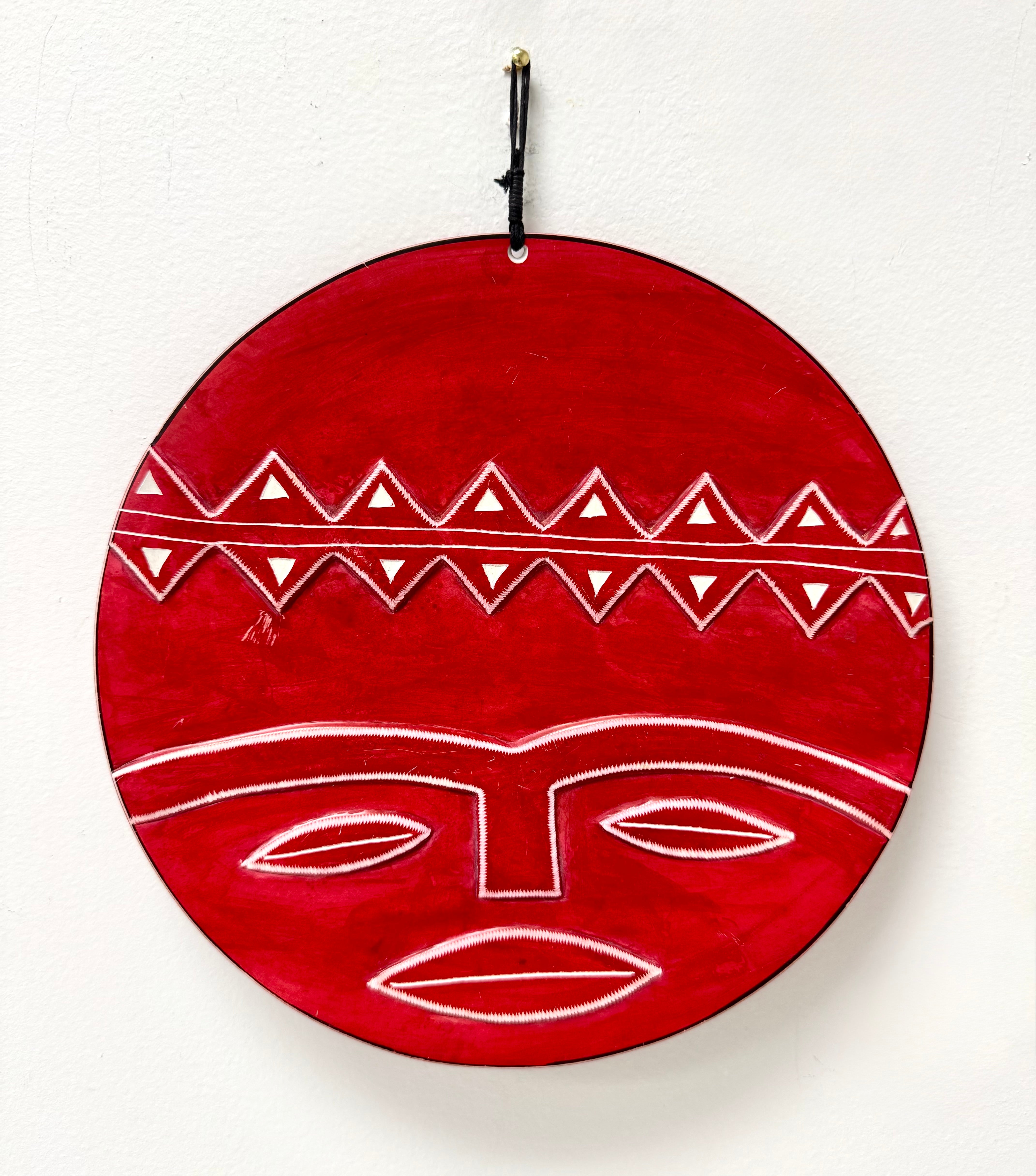 Red African Soapstone Art Plates Set of 2