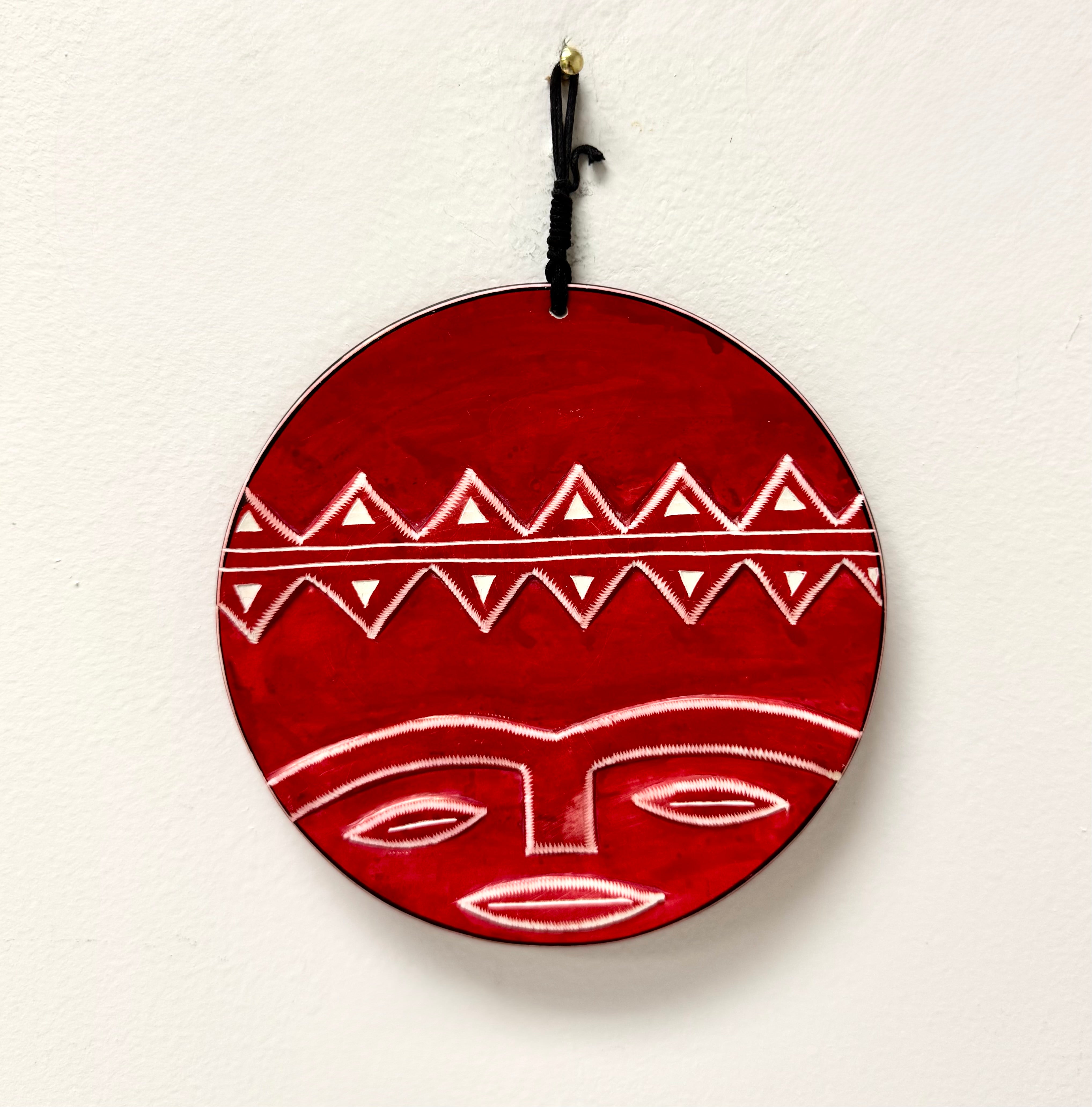 Red African Soapstone Art Plates Set of 2
