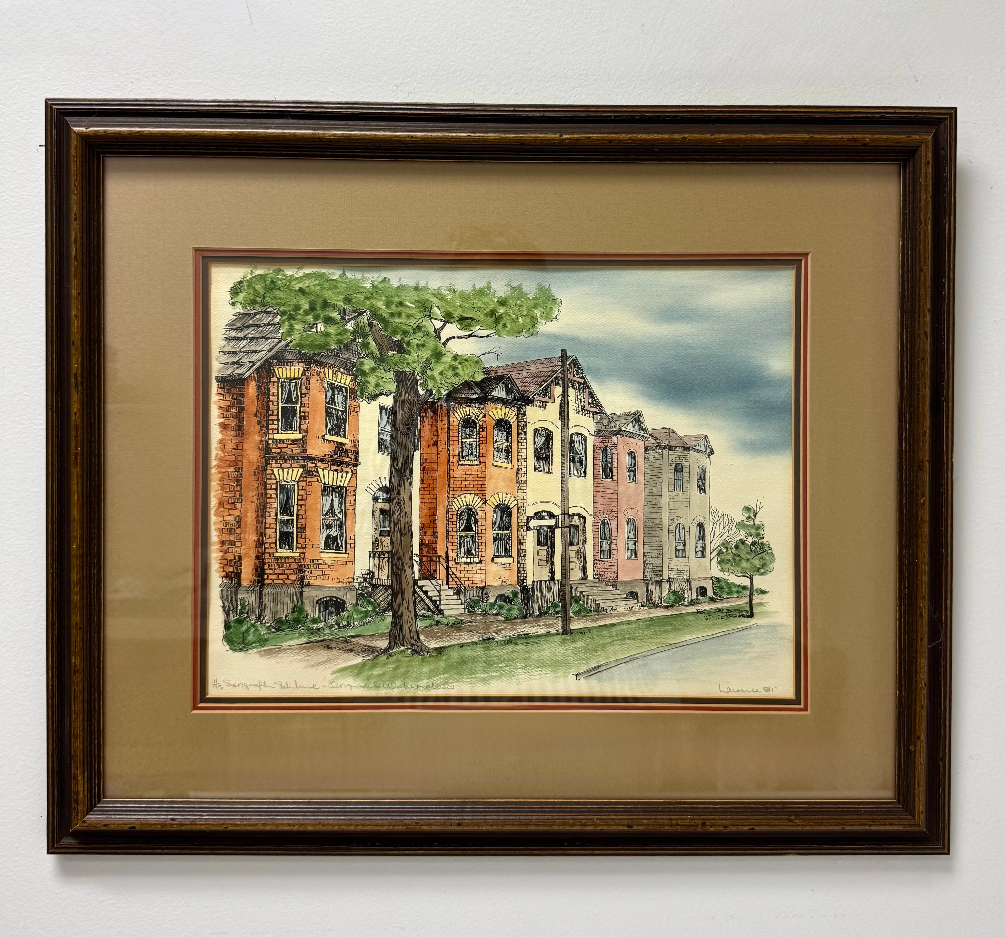 'Toronto Victorian Townhouses' Serigraph and Original Watercolour