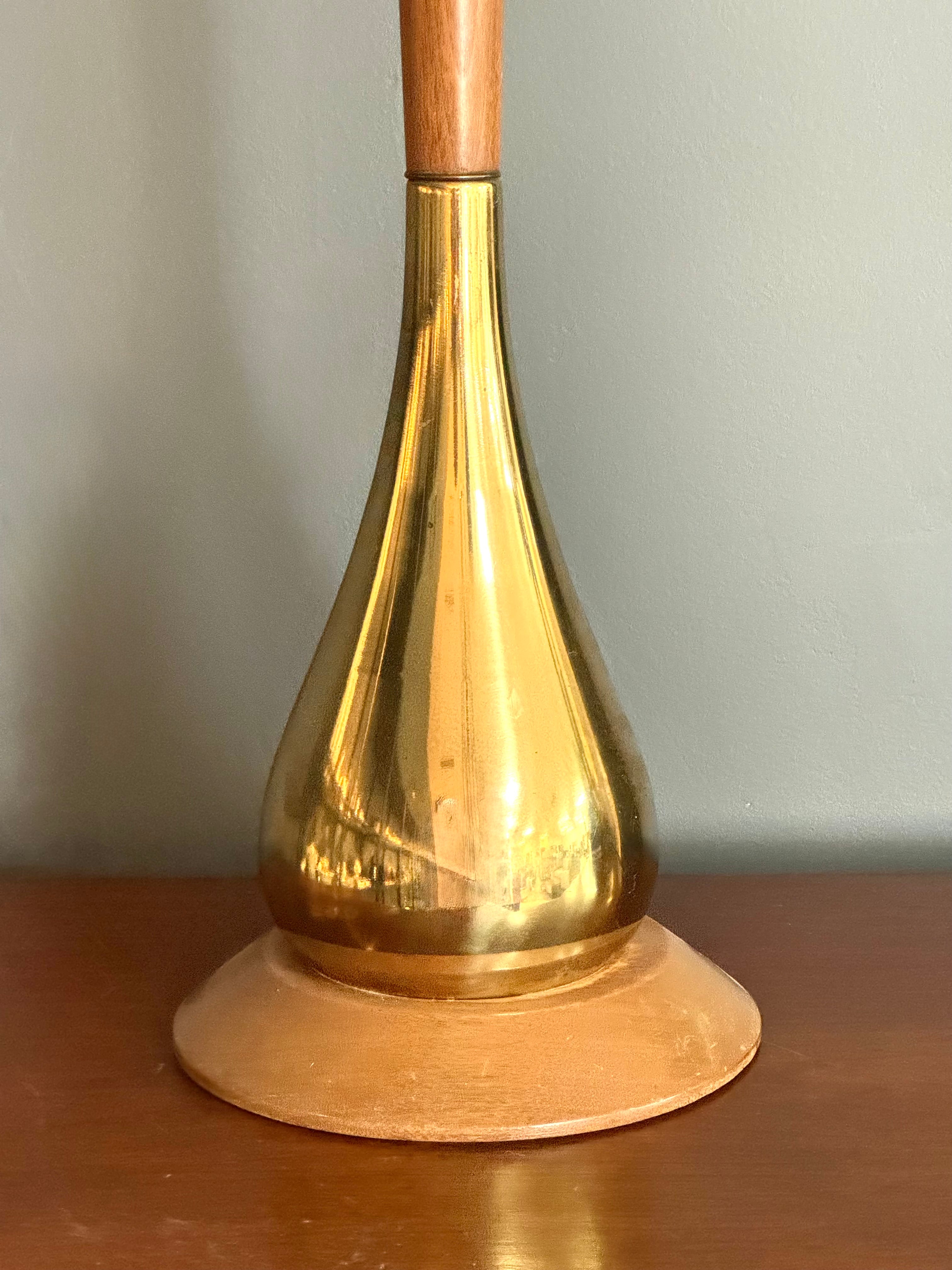 Vintage MCM Teak and Brass Teardrop Torchiere Lamp