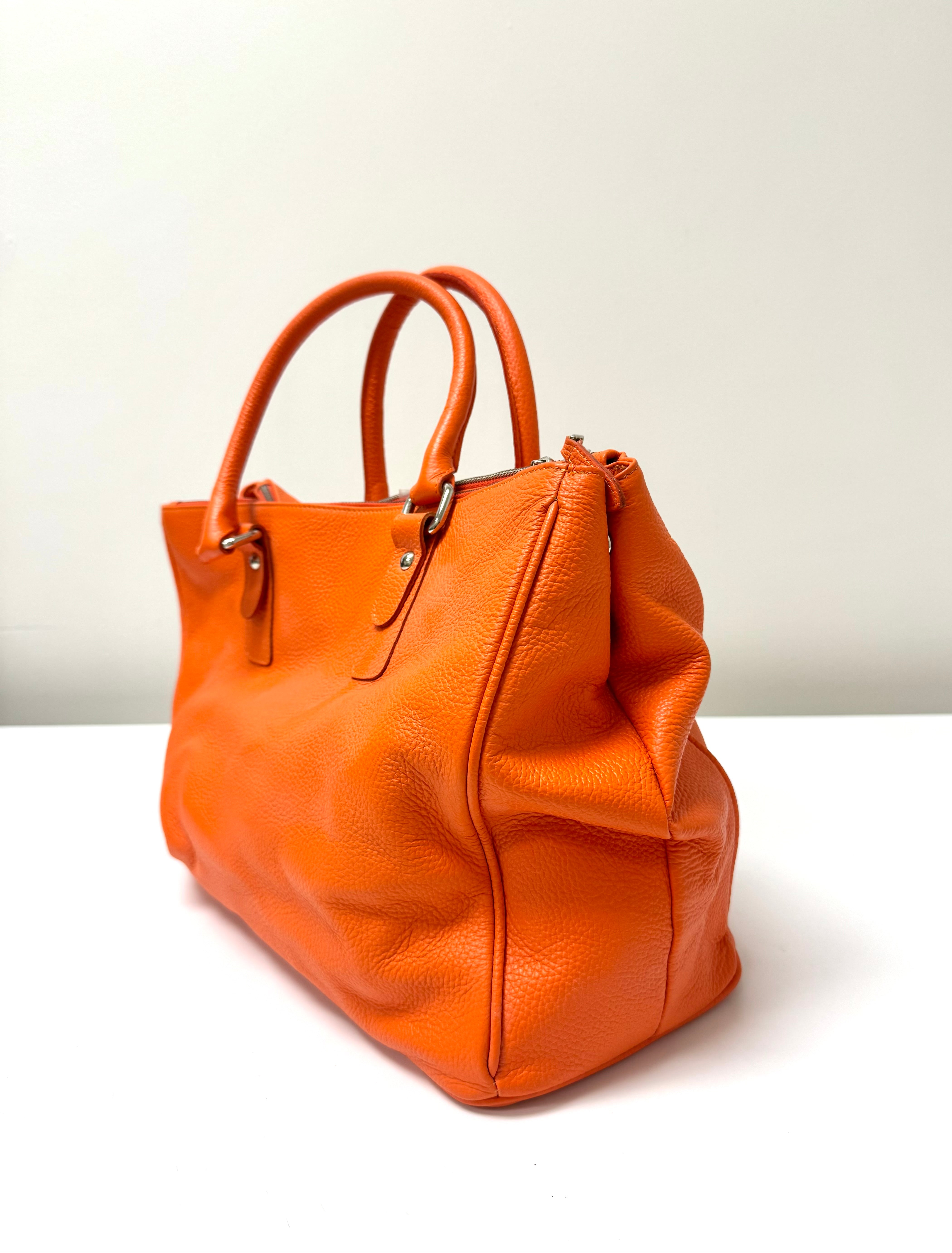 CLAUDIA FIRENZE Orange Pebble Leather Tote