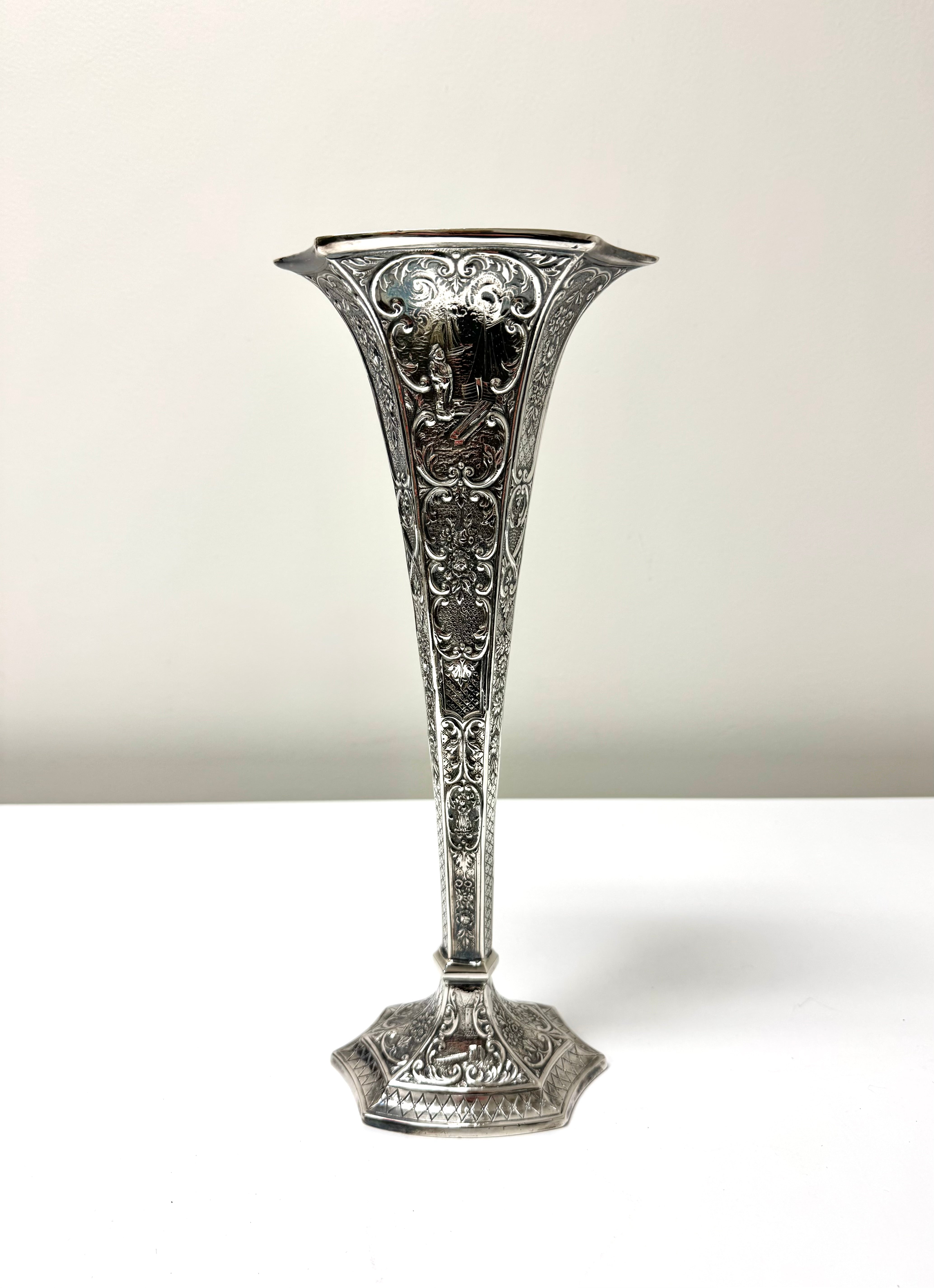 Vintage Embossed Silverplate Trumpet Vase