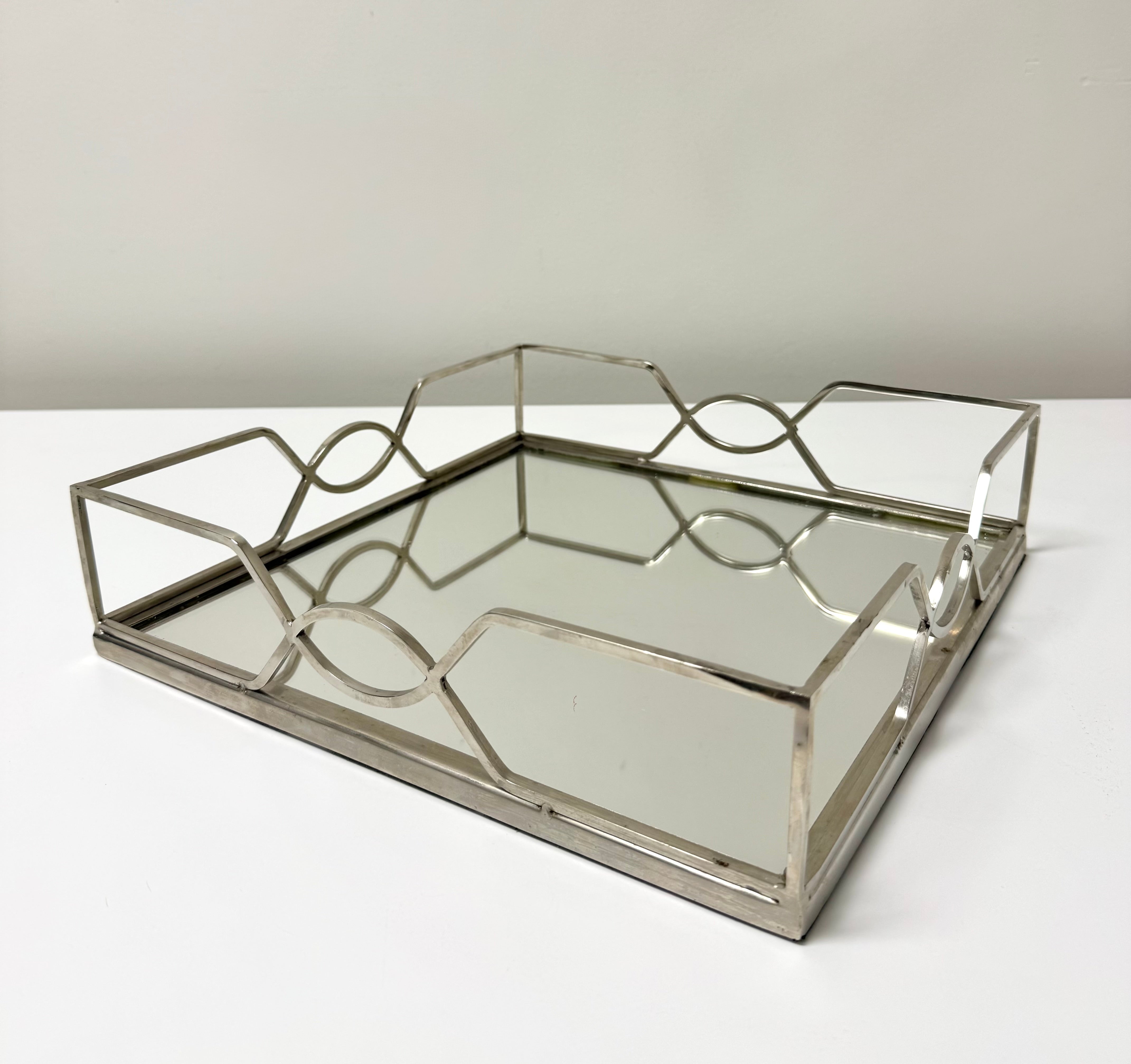 Polished Nickel Square Mirrored Gallery Tray