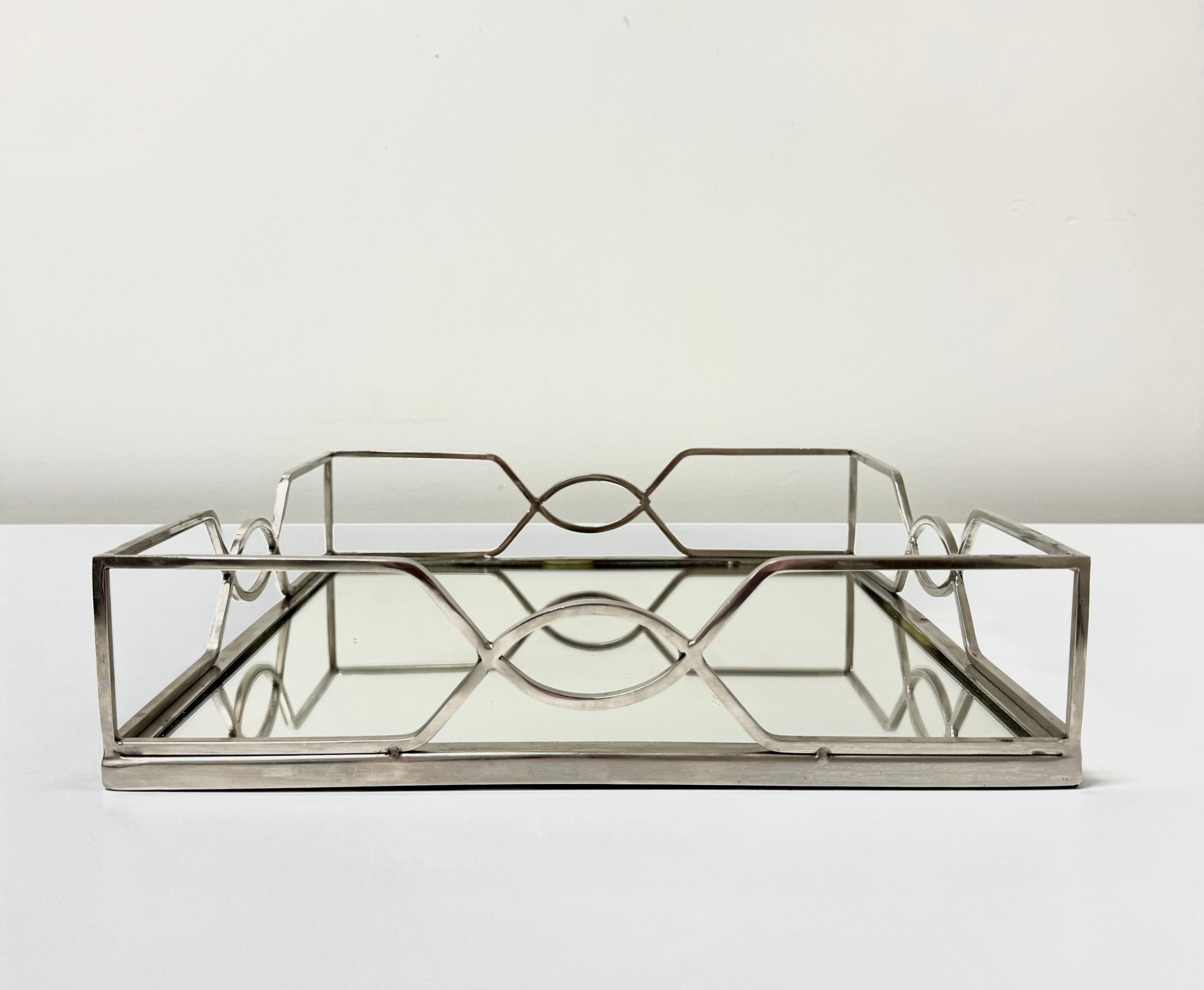 Polished Nickel Square Mirrored Gallery Tray