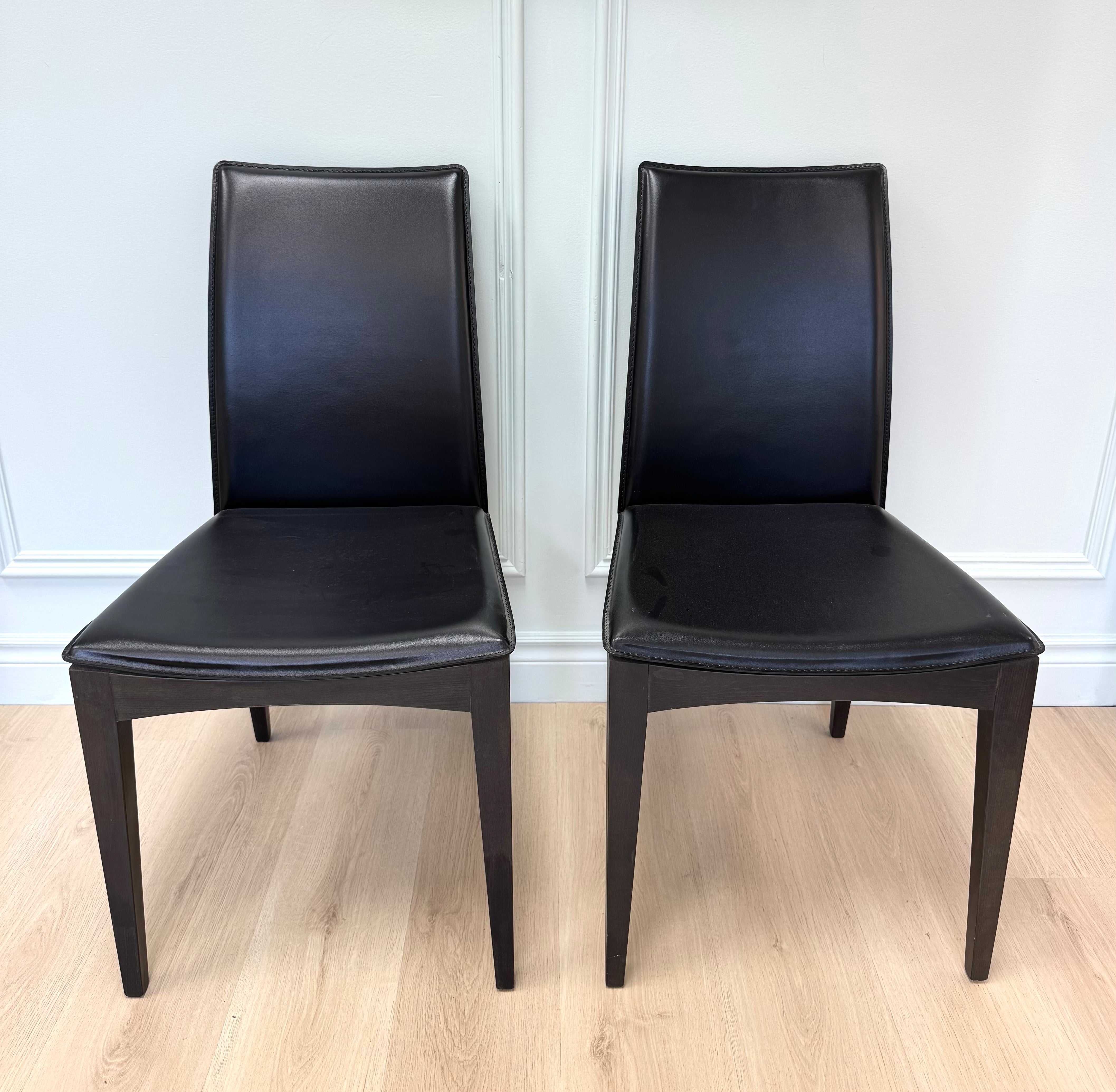Chocolate Brown Leather Dining Chairs Set of 2