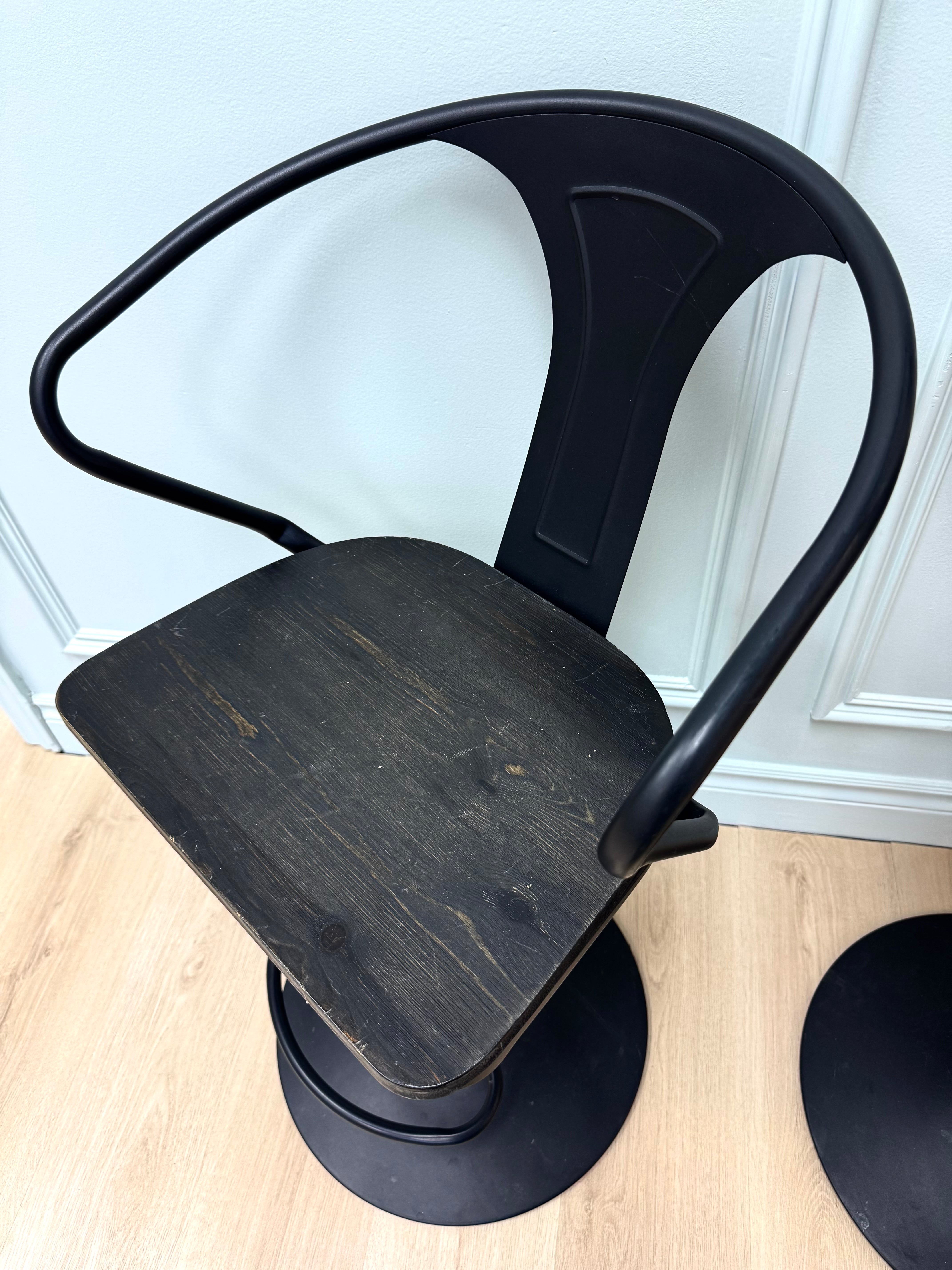 Industrial Black Adjustable Stools Set of 2