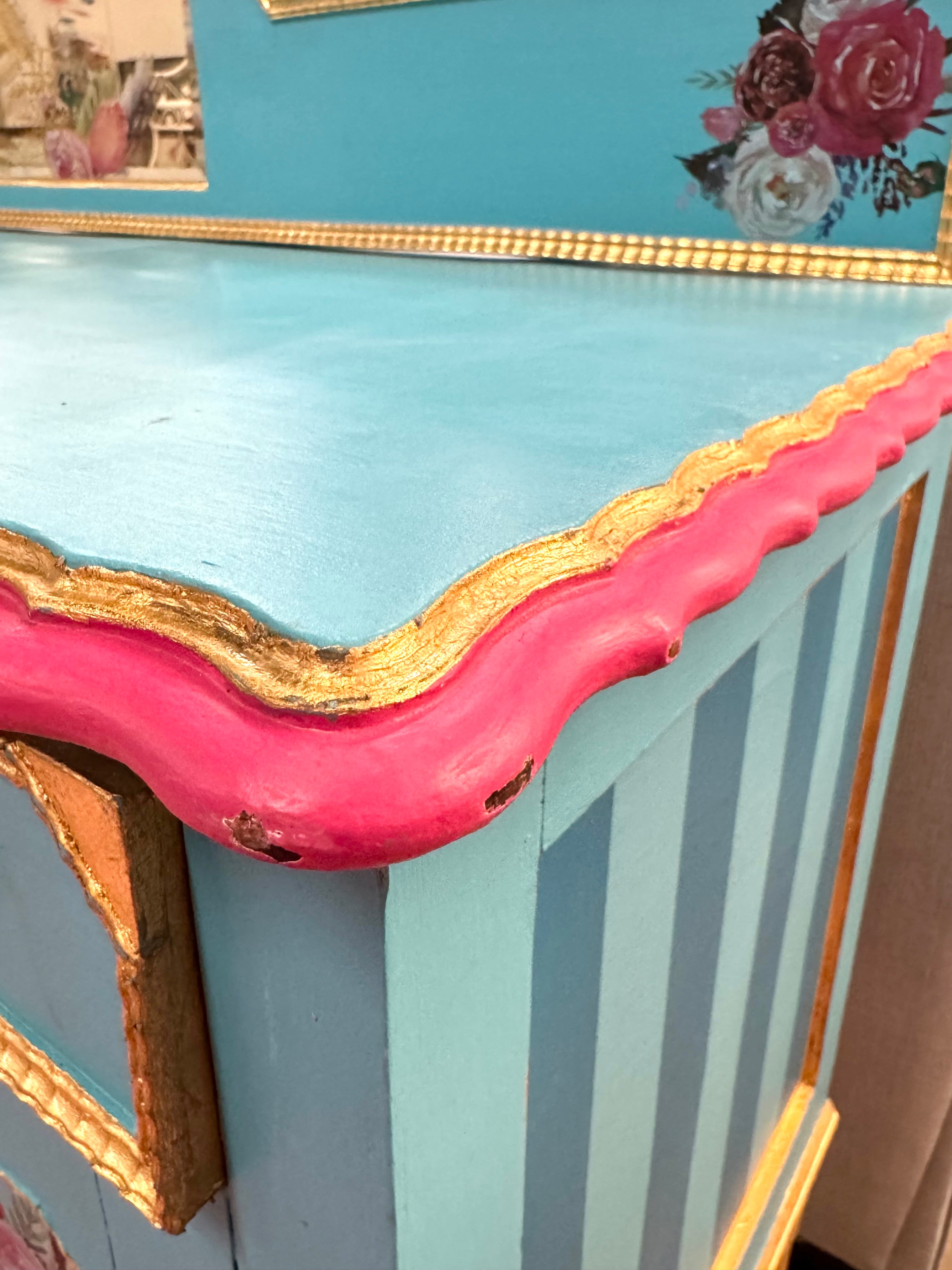 Turquoise Floral Console