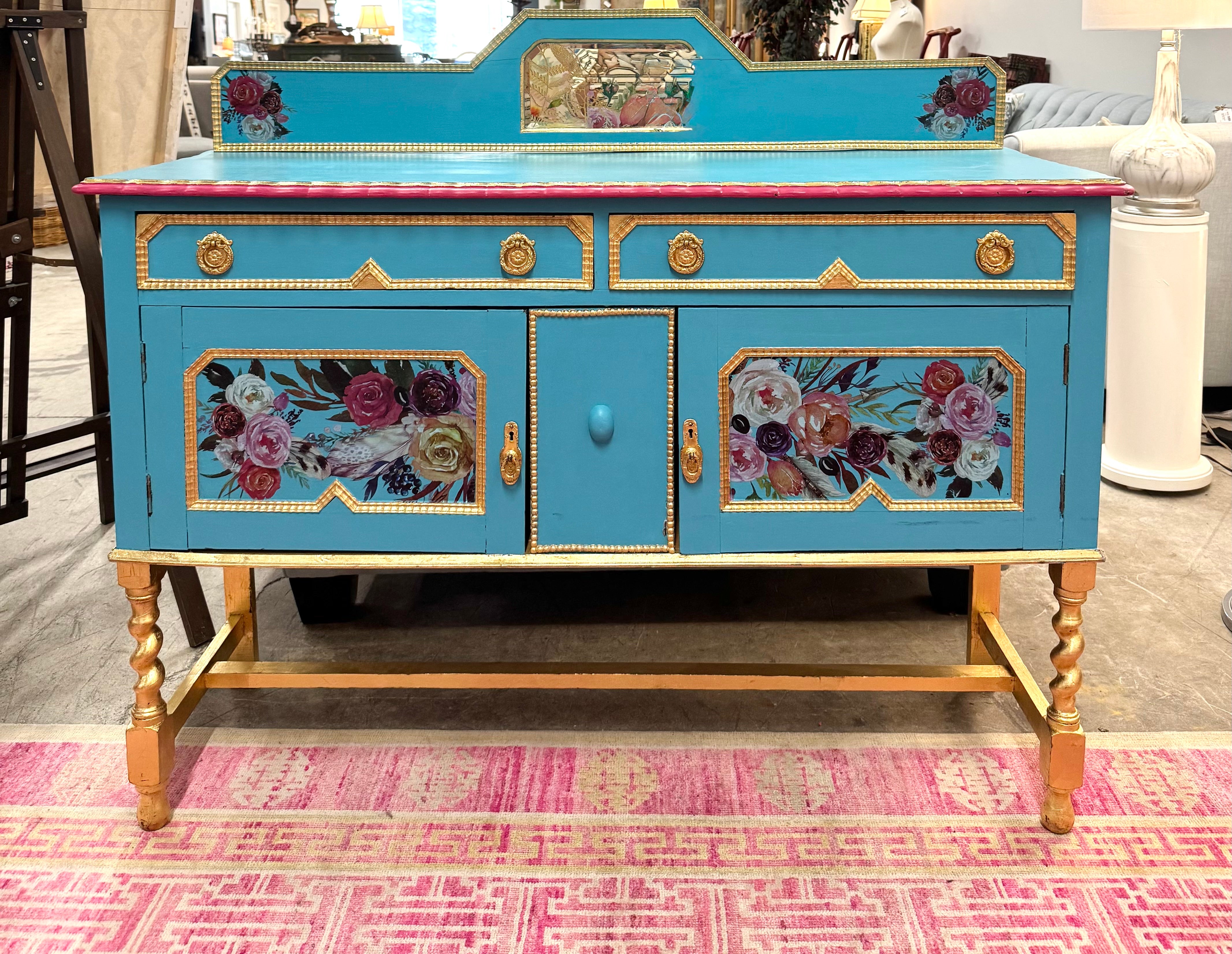 Turquoise Floral Console
