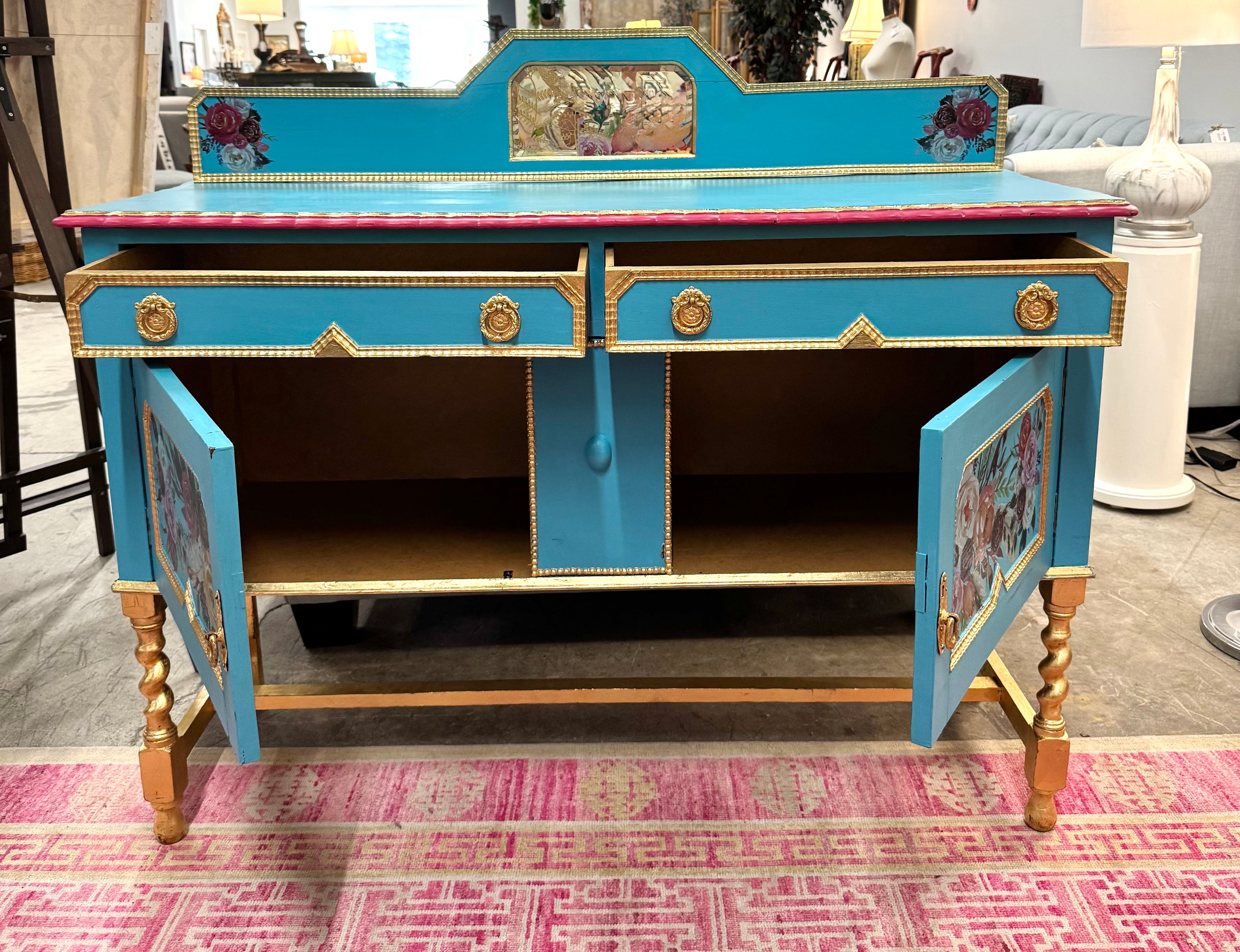 Turquoise Floral Console