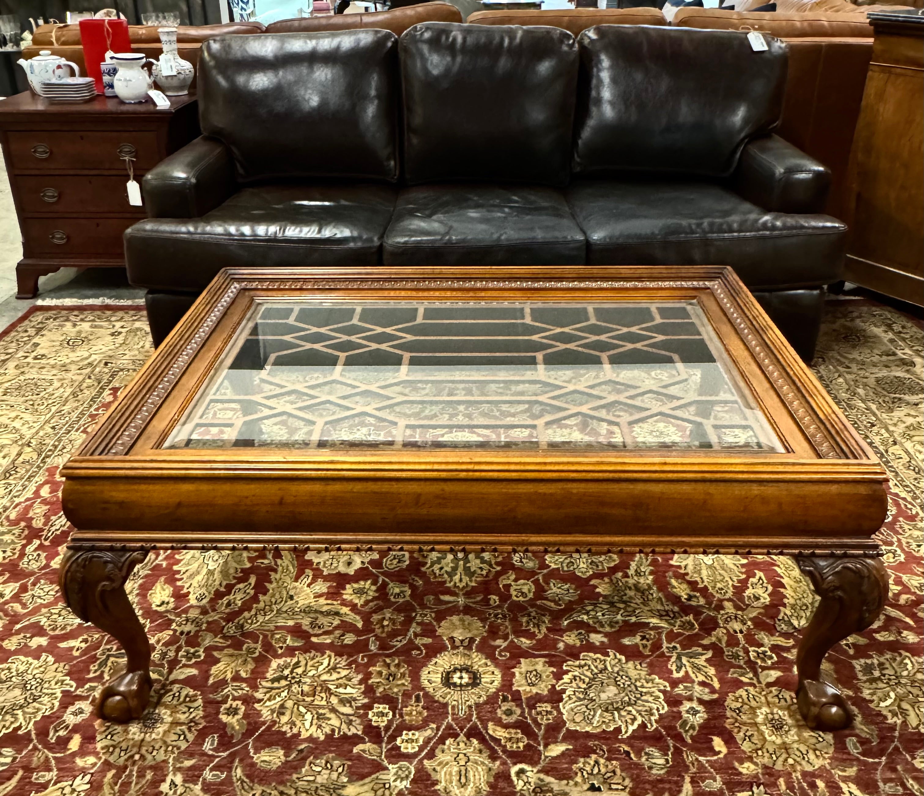 Maple Coffee Table with Fretwork and Glass Top
