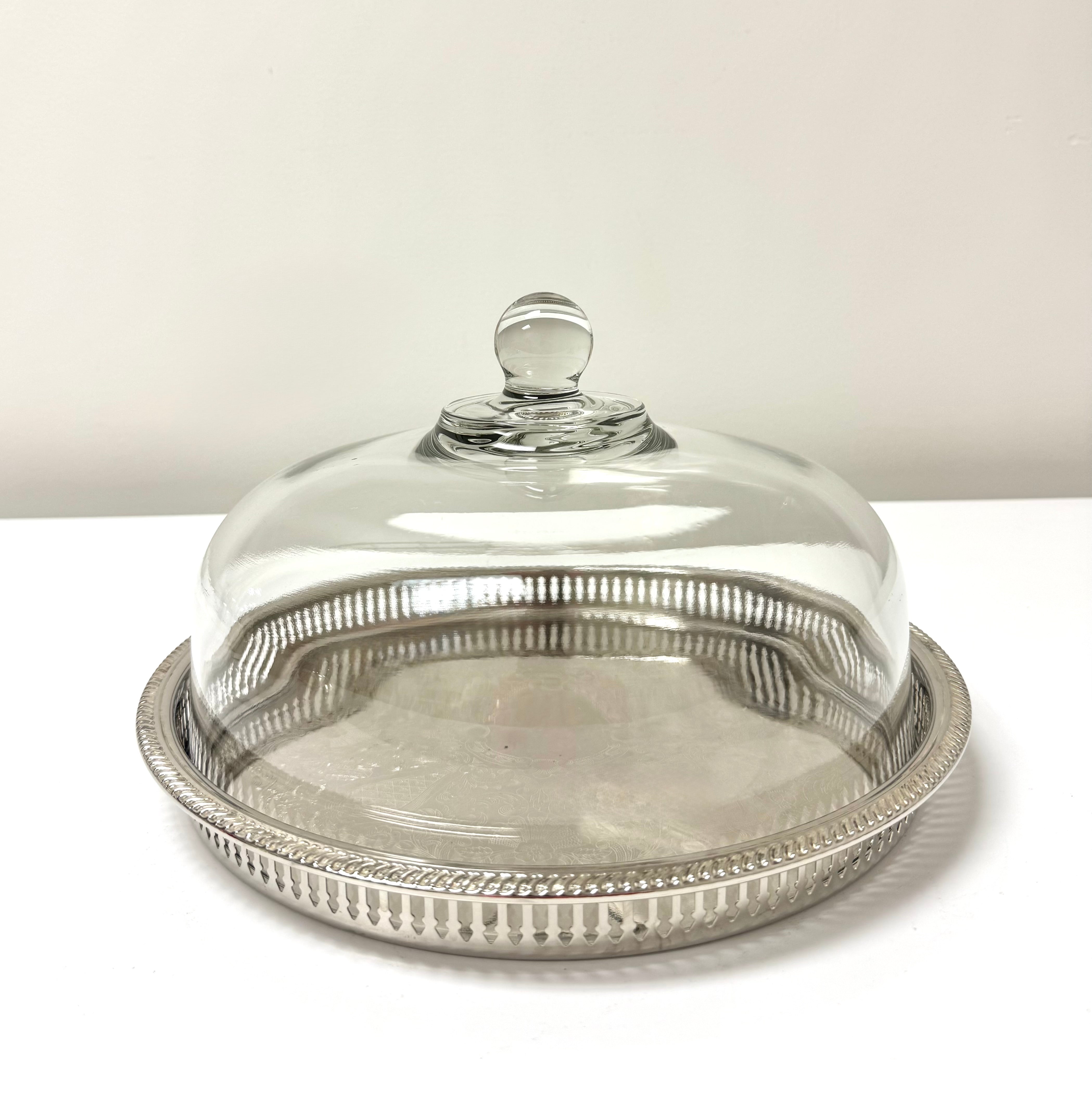 Vintage Silverplate 12-1/2" Gallery Tray with Glass Cloche