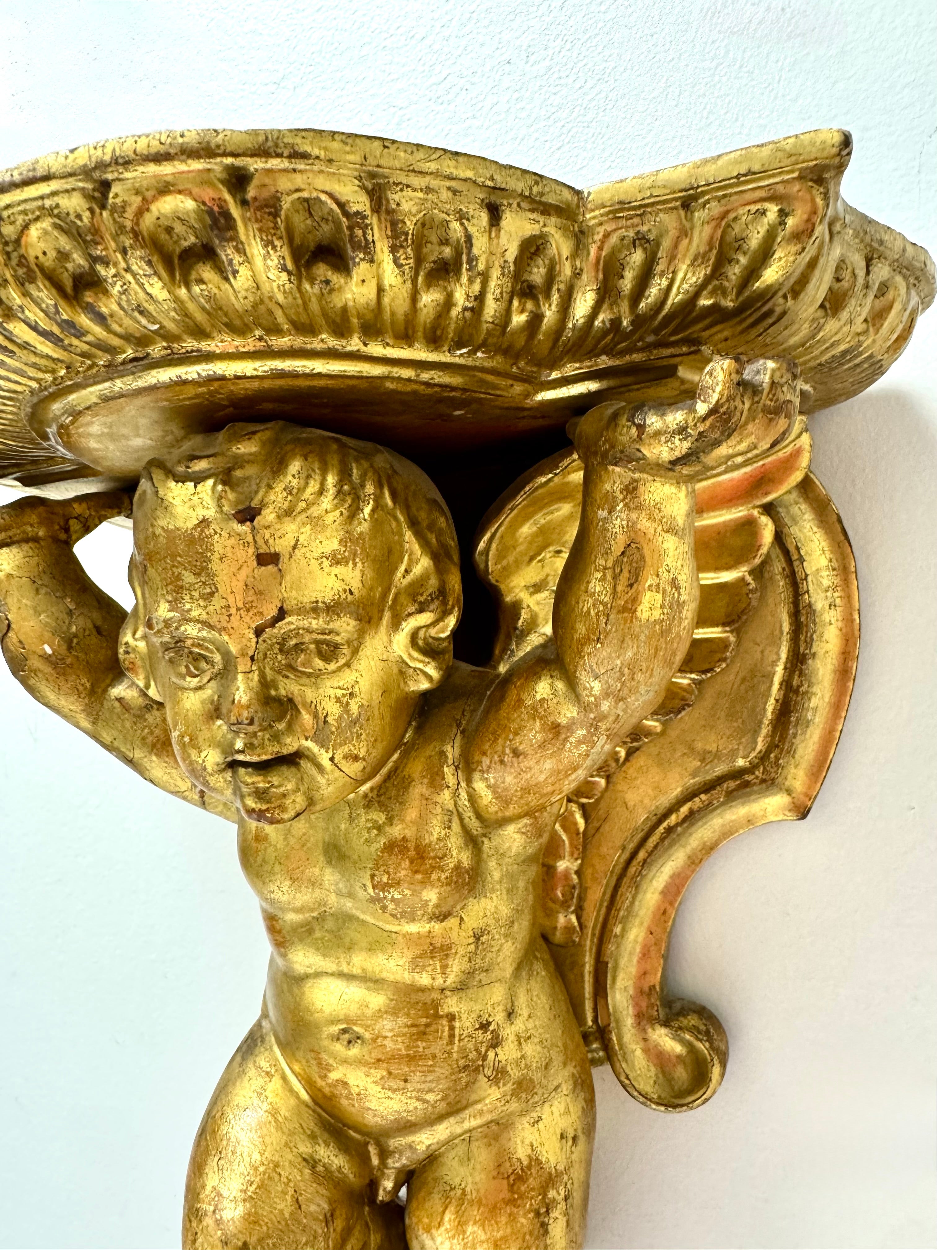Vintage Gilded Cherub Wall Bracket