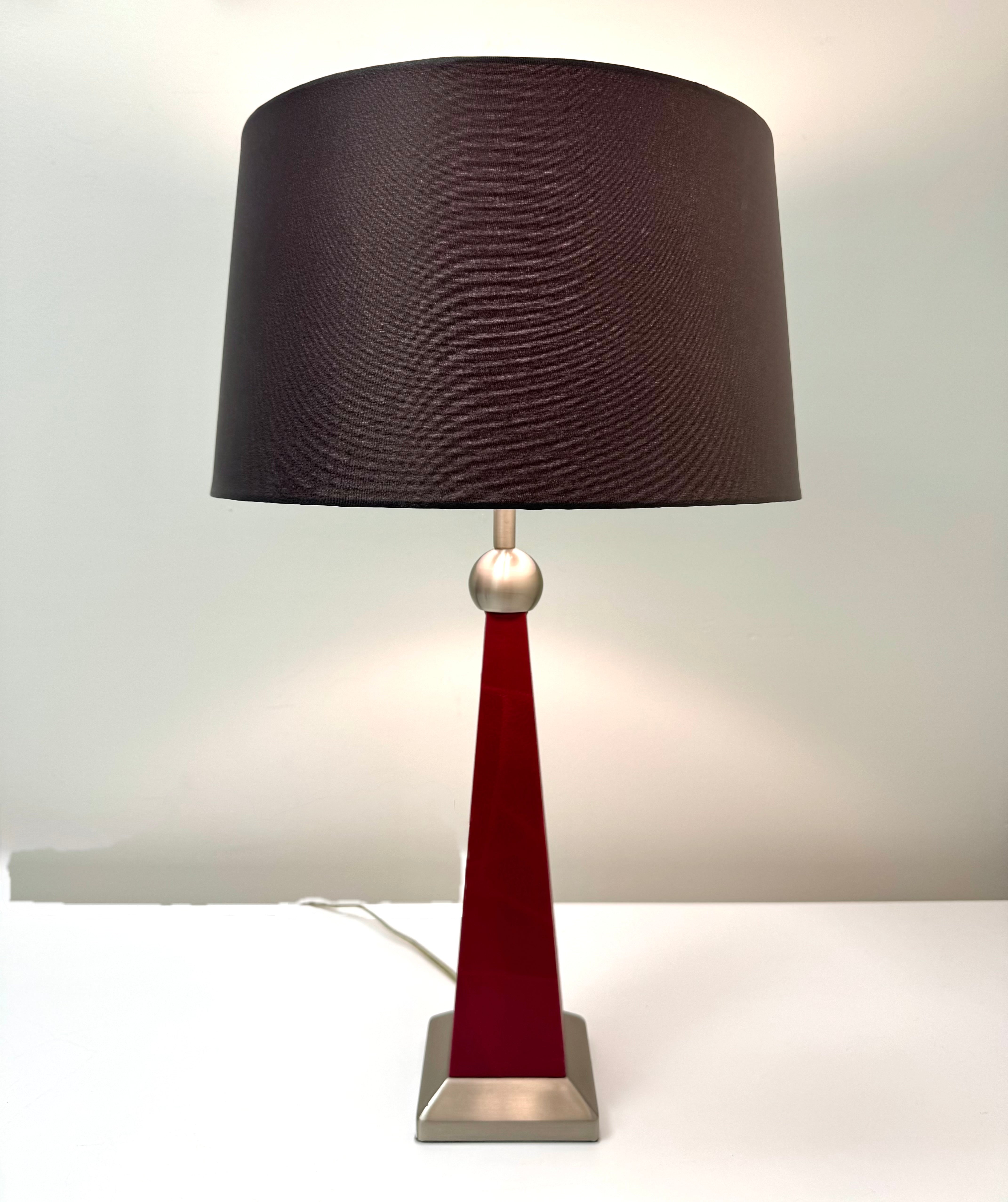 Red Leather Tapered Column Lamp