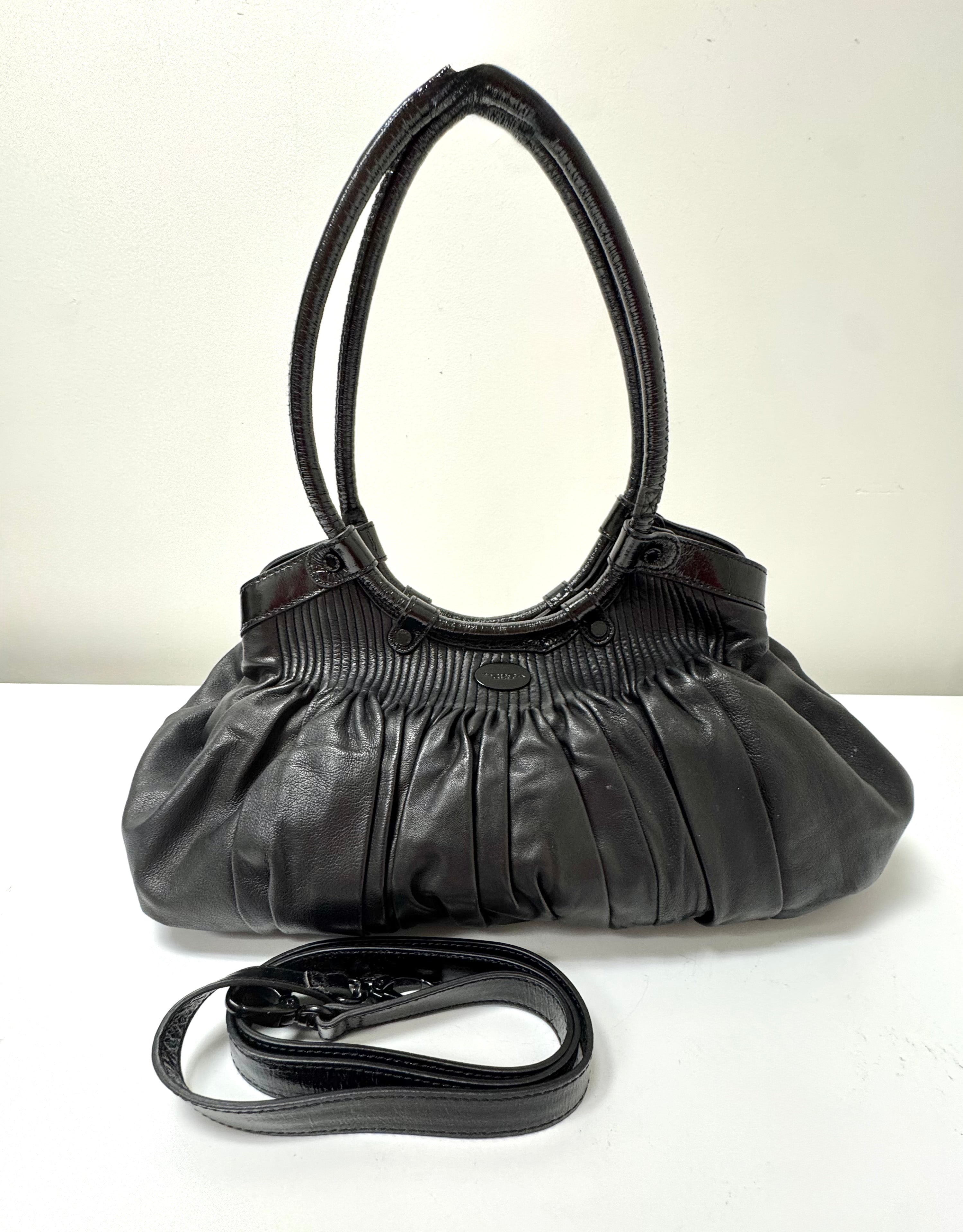 TOSCA BLU Black Ruched Leather Satchel