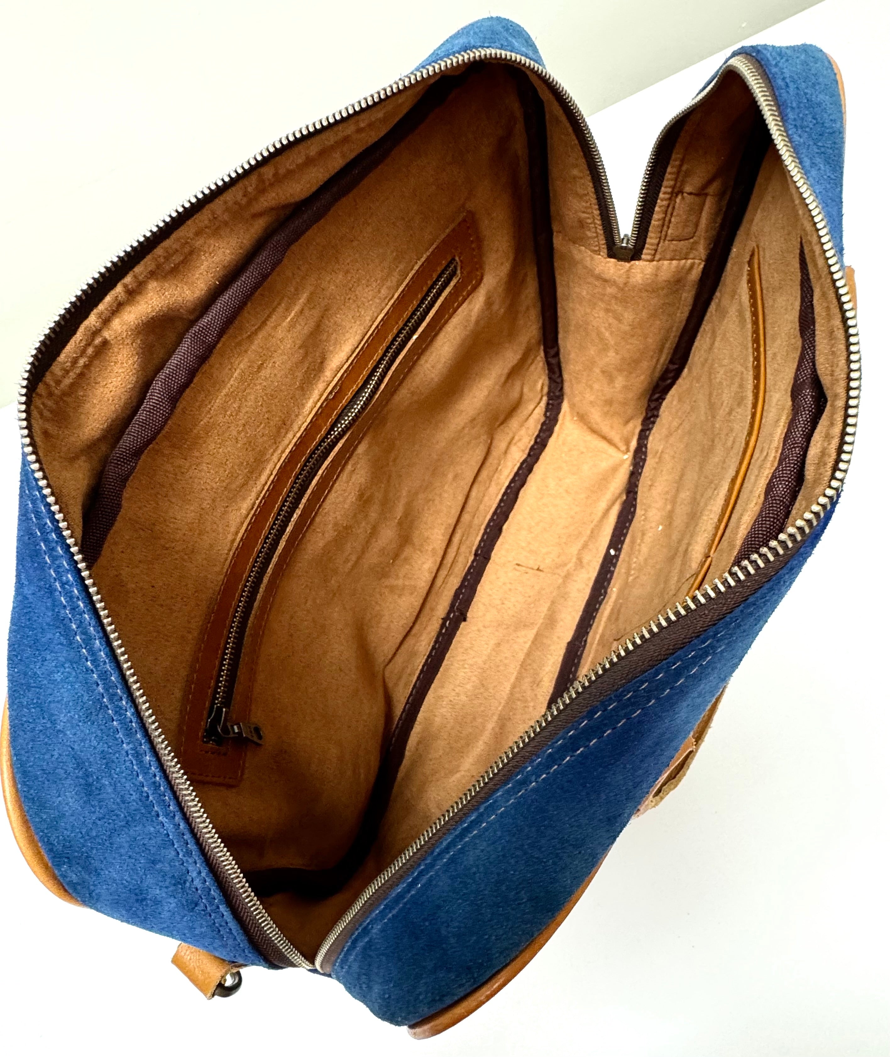 Blue Suede & Tan Leather Carry-on Bag