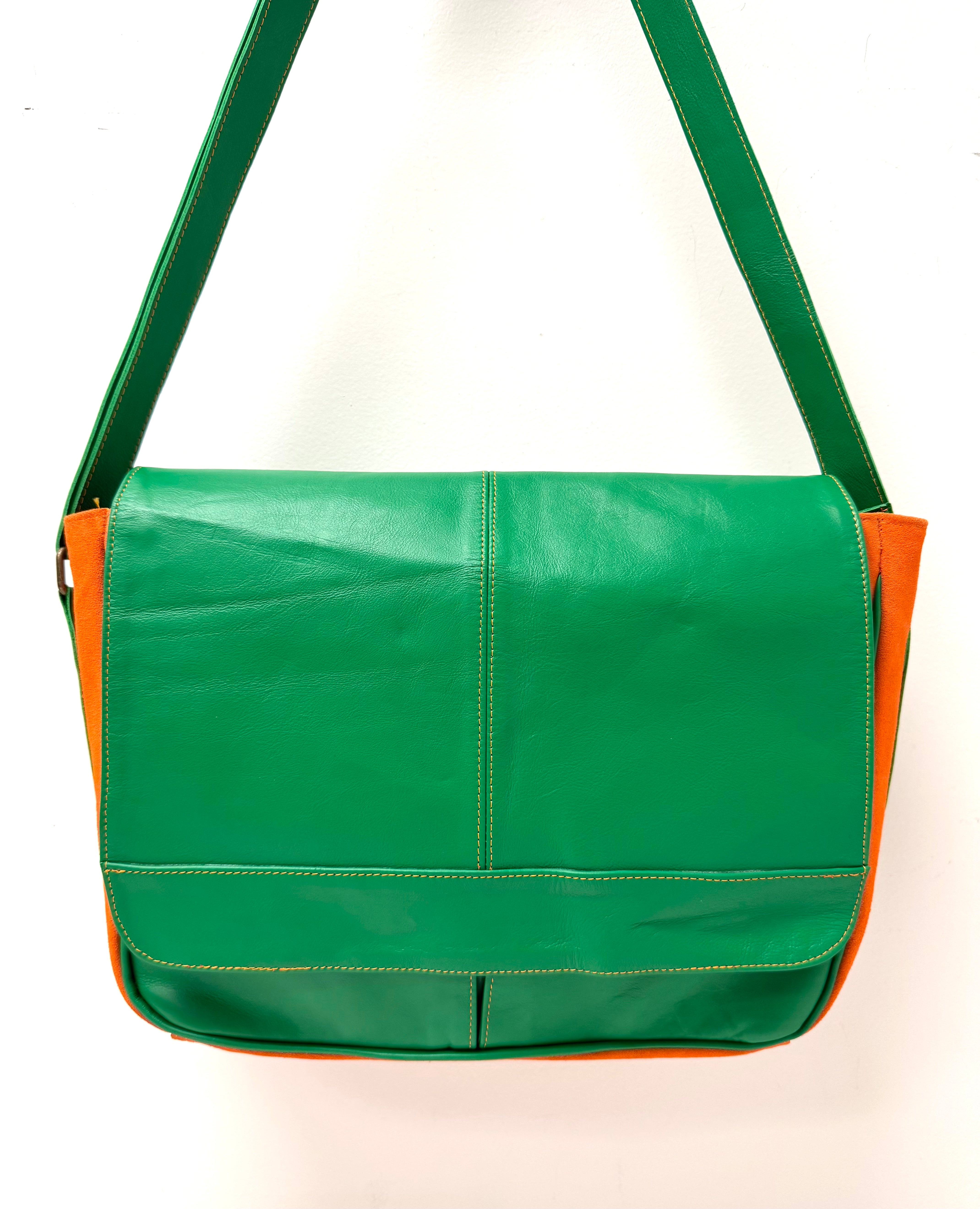 Green Leather Messenger Bag