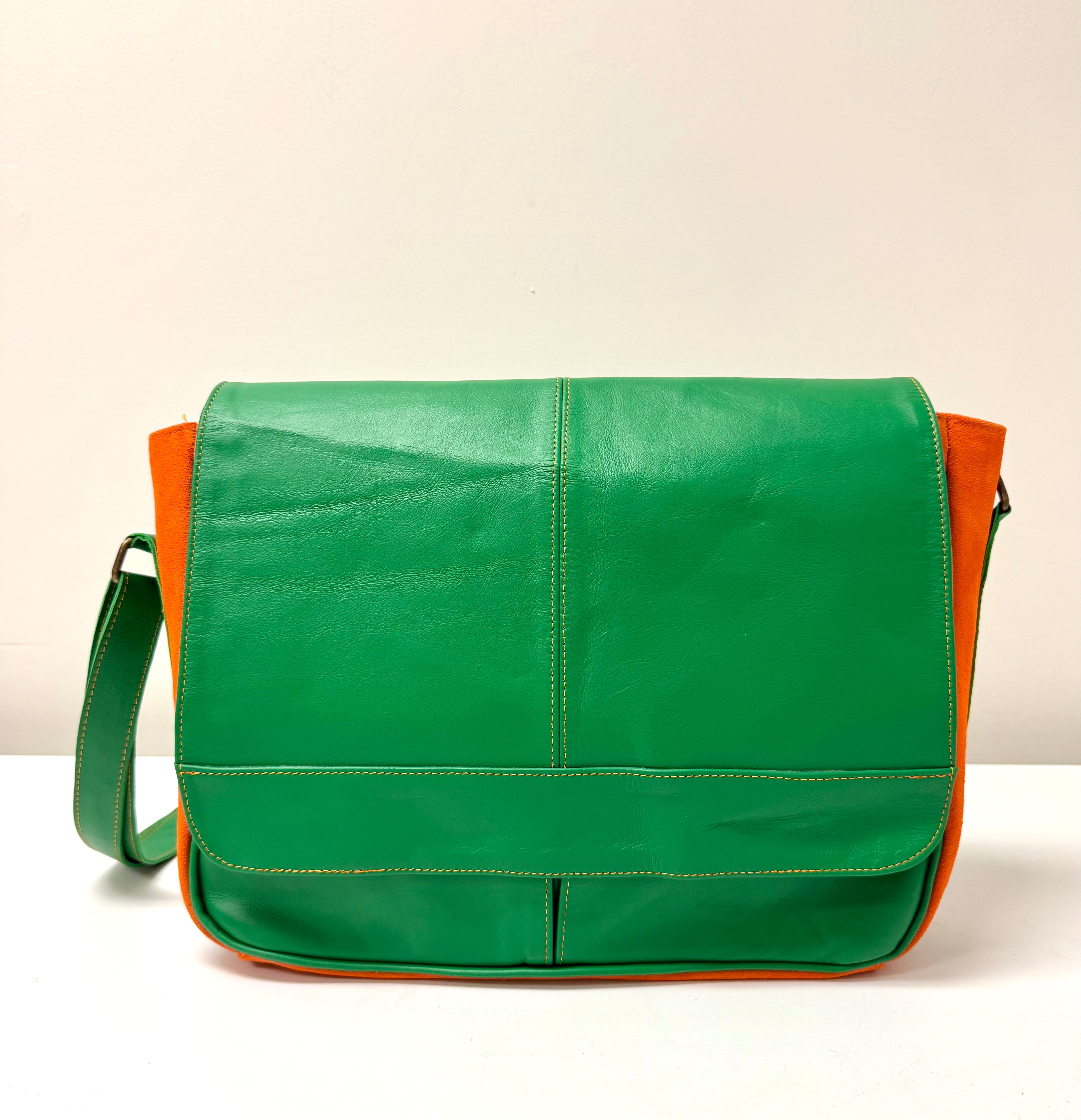 Green Leather Messenger Bag