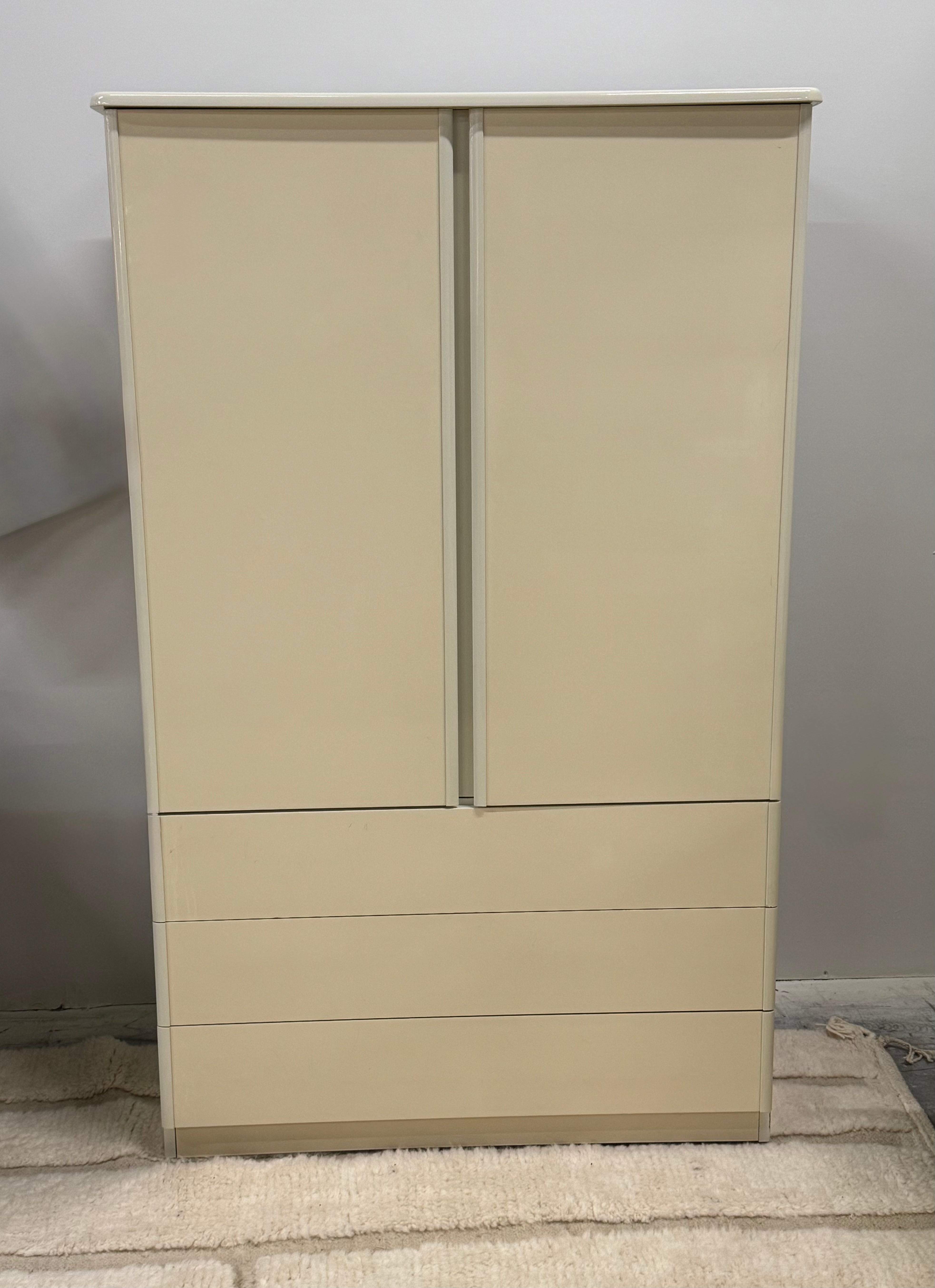 Vintage MCM Ivory Lacquer Armoire