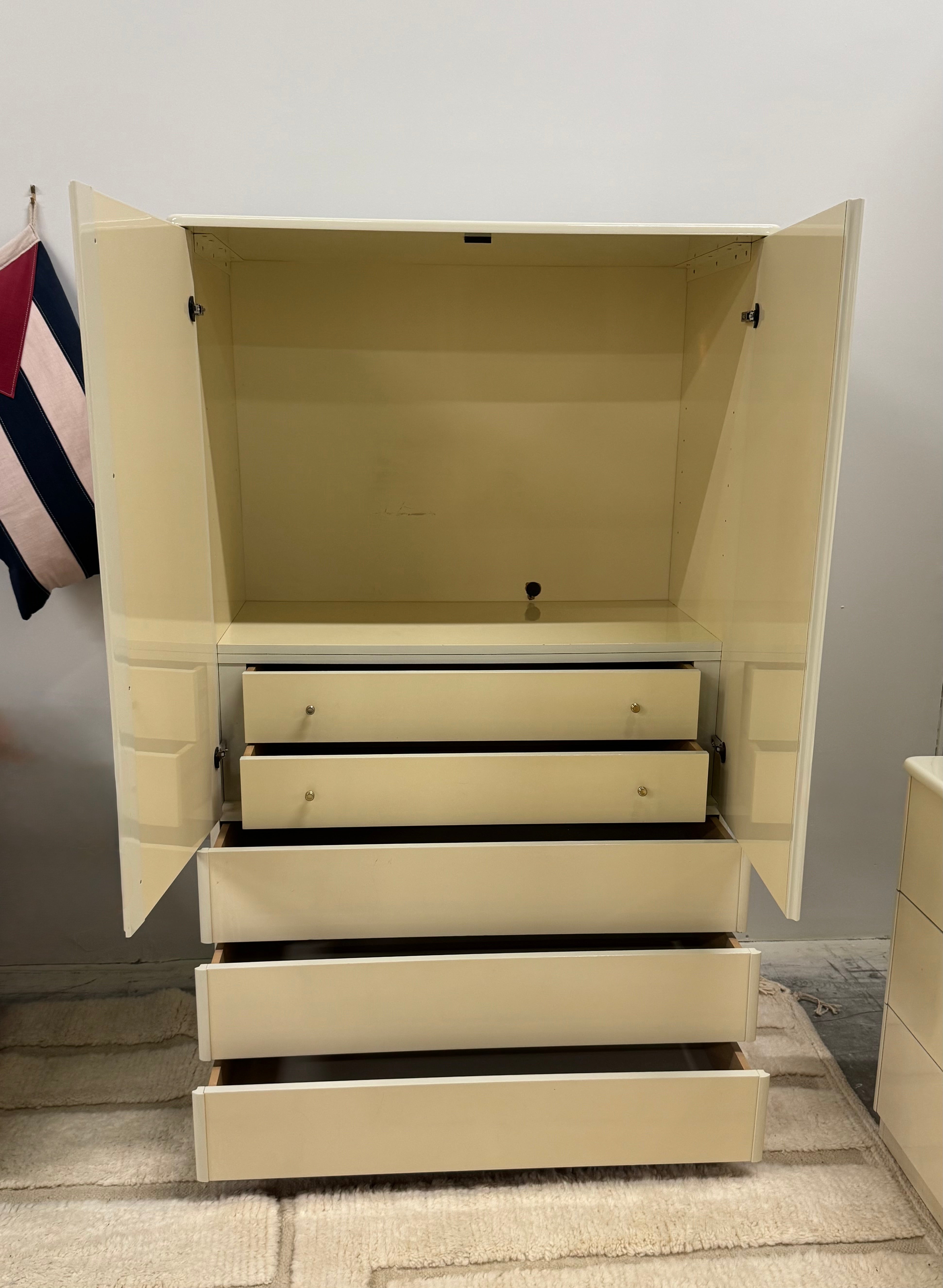 Vintage MCM Ivory Lacquer Armoire