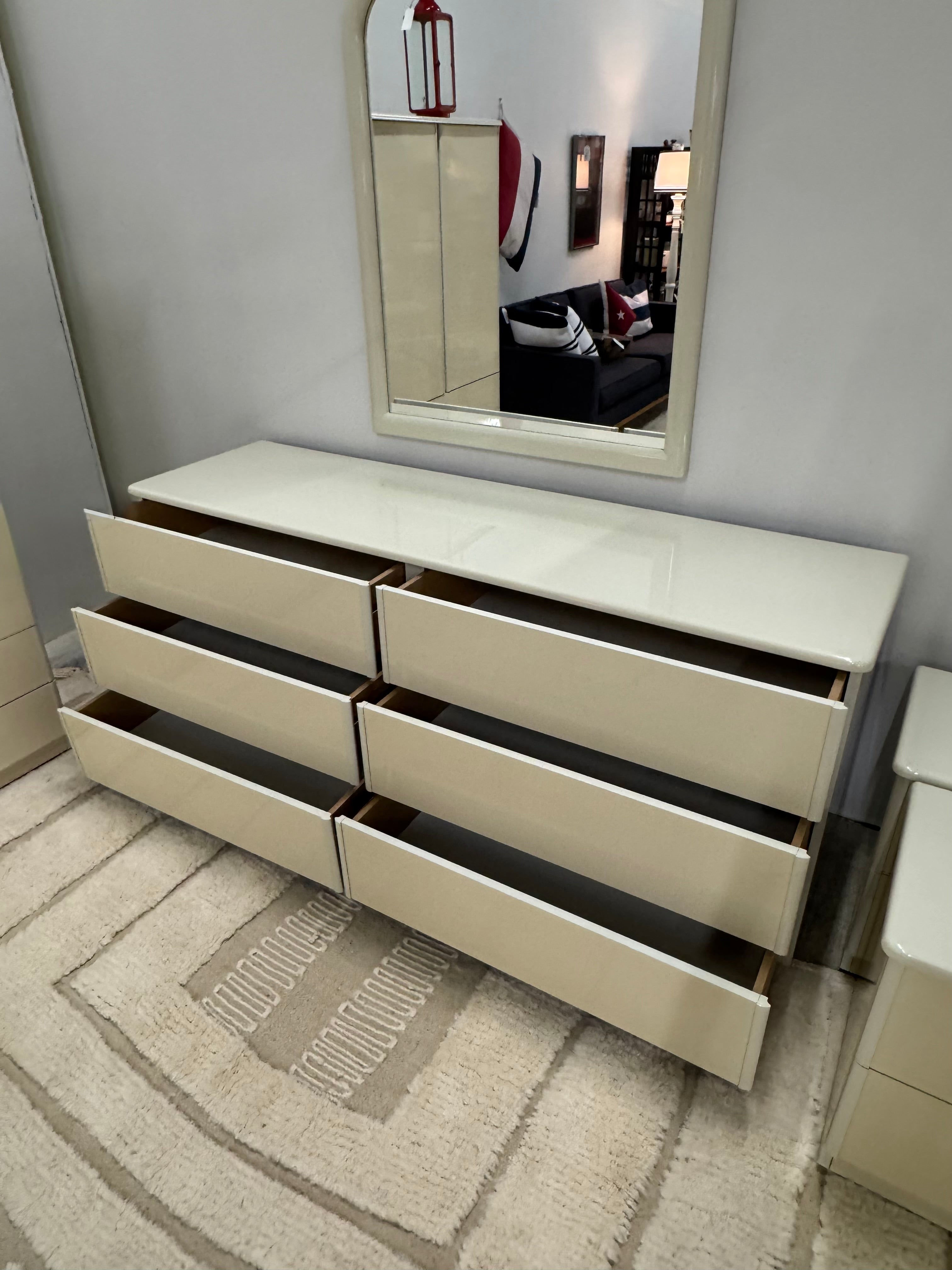 Vintage MCM Ivory Lacquer Dresser