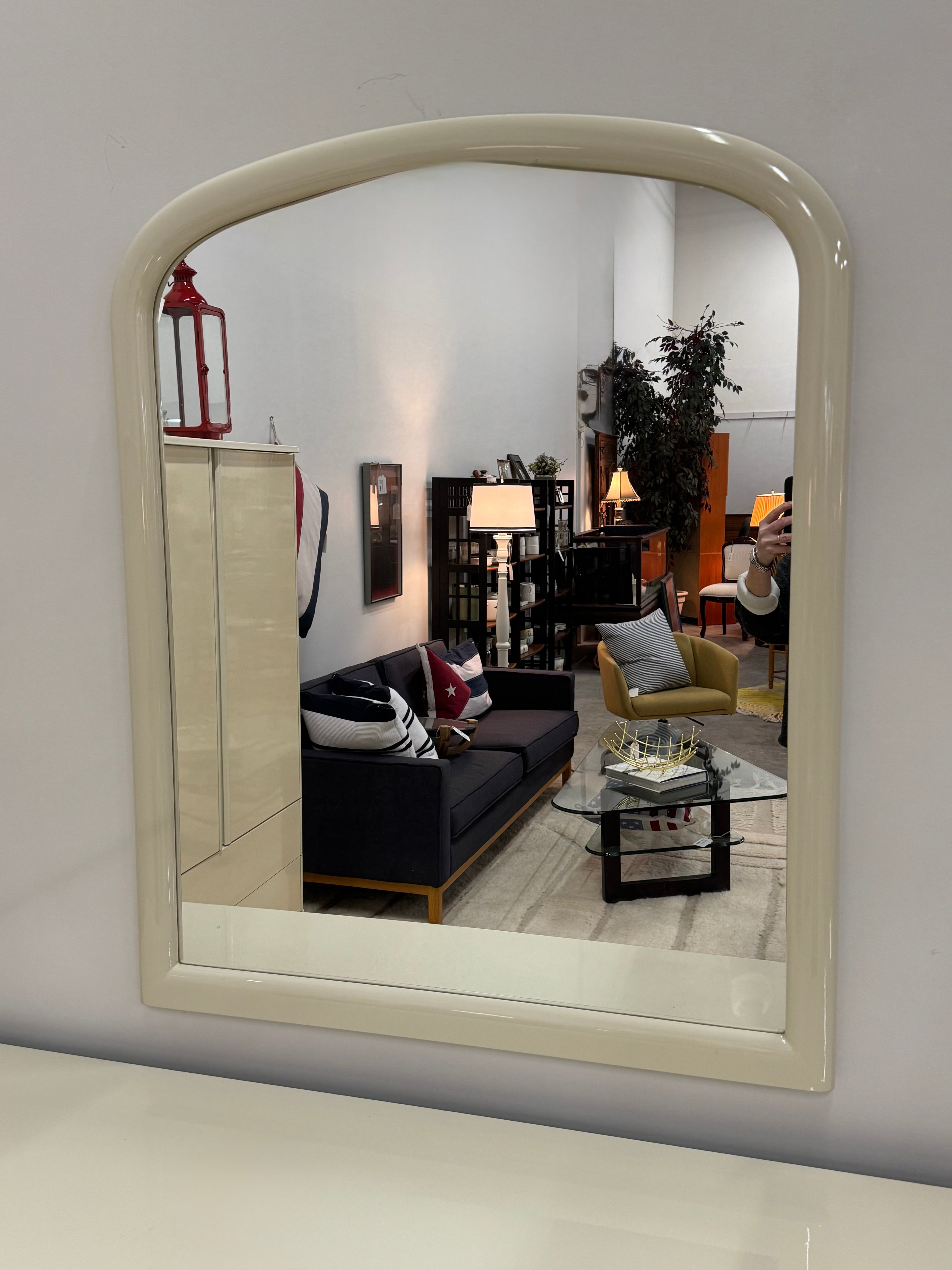 Vintage MCM Ivory Lacquer Mirror