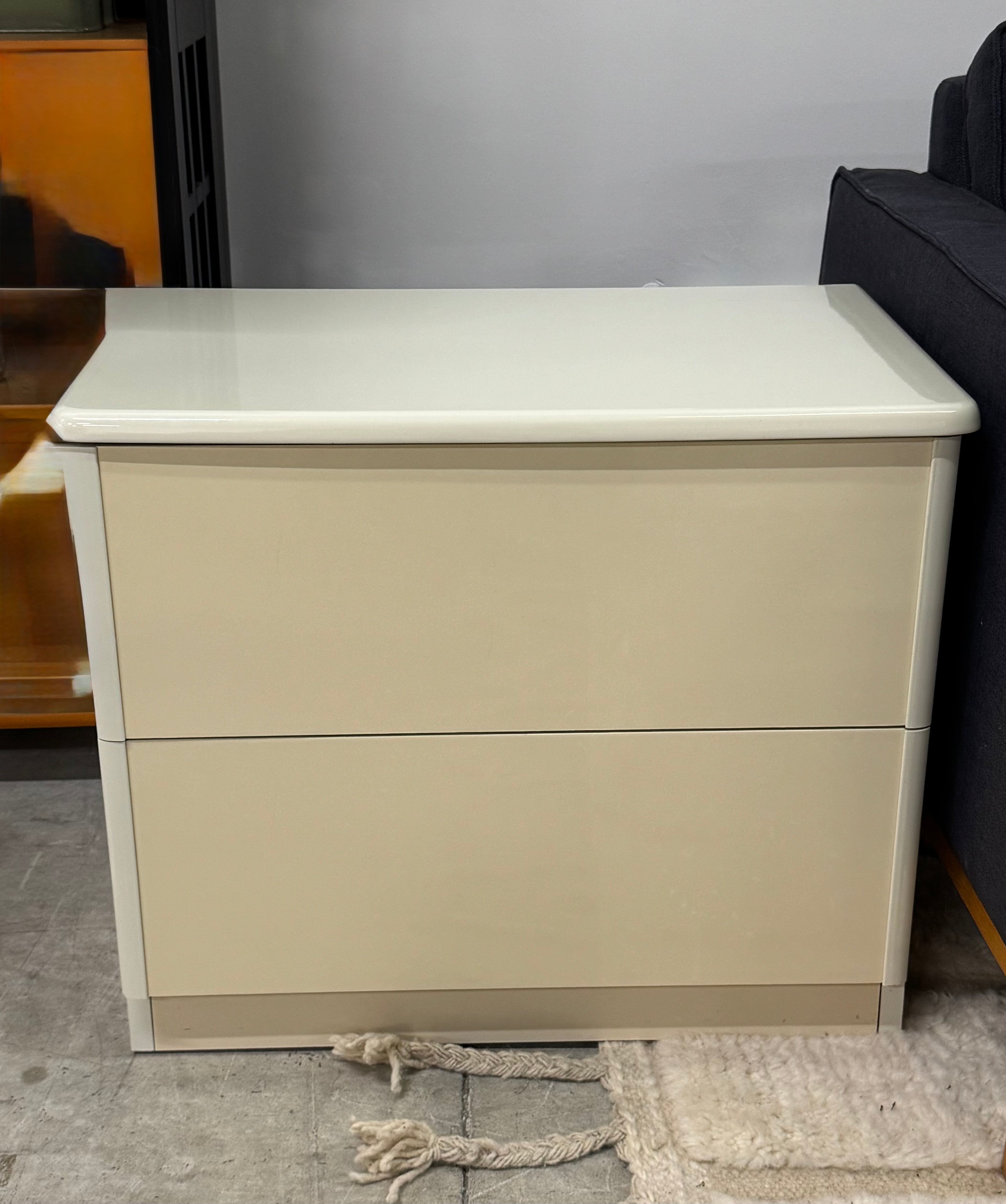 Vintage MCM Ivory Lacquer Nightstand